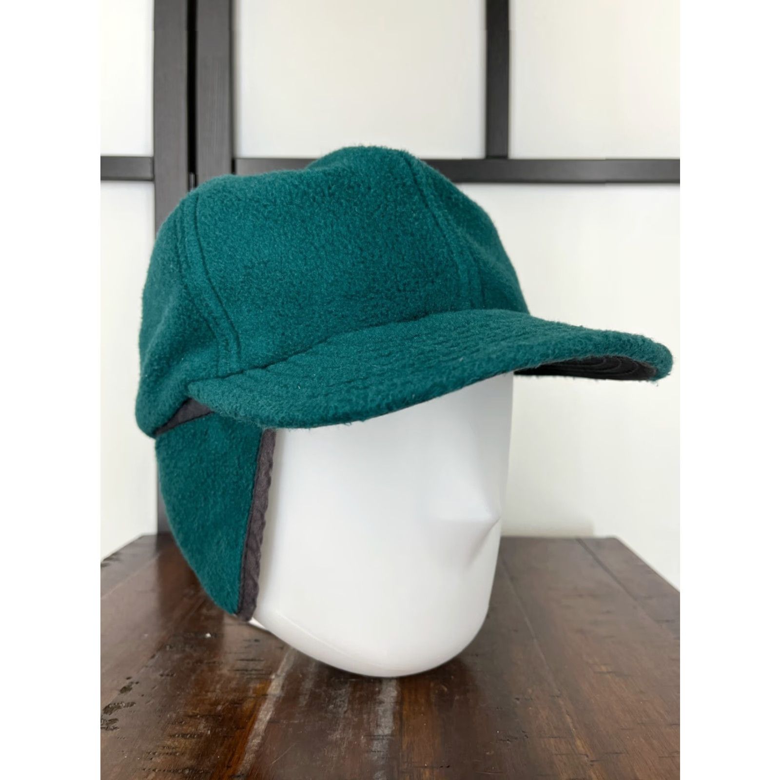 melin VINTAGE Melin Hat Cap Trapper Adult Medium Teal Ear Flap Made In USA Poly C Green 80s Mens Trapper Hat Size ONE SIZE - 7 Thumbnail