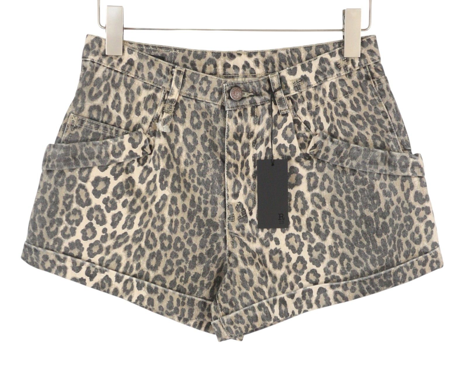 R13 POUCH POCKET 25 Ecru Leopard Button Shorts 89427 Size 25" / US 0 / IT 36 - 4 Thumbnail