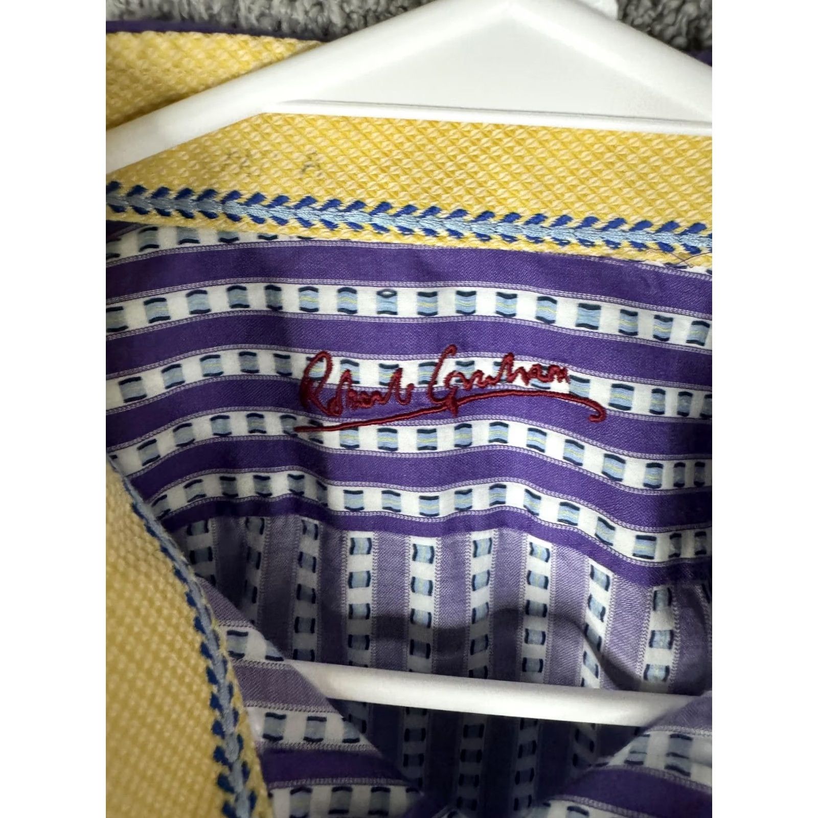 Robert Graham Robert Graham Shirt Mens XL XXL Purple Stripe Yellow Cuff Long Sleeve Button Size US XL / EU 56 / 4 - 3 Thumbnail