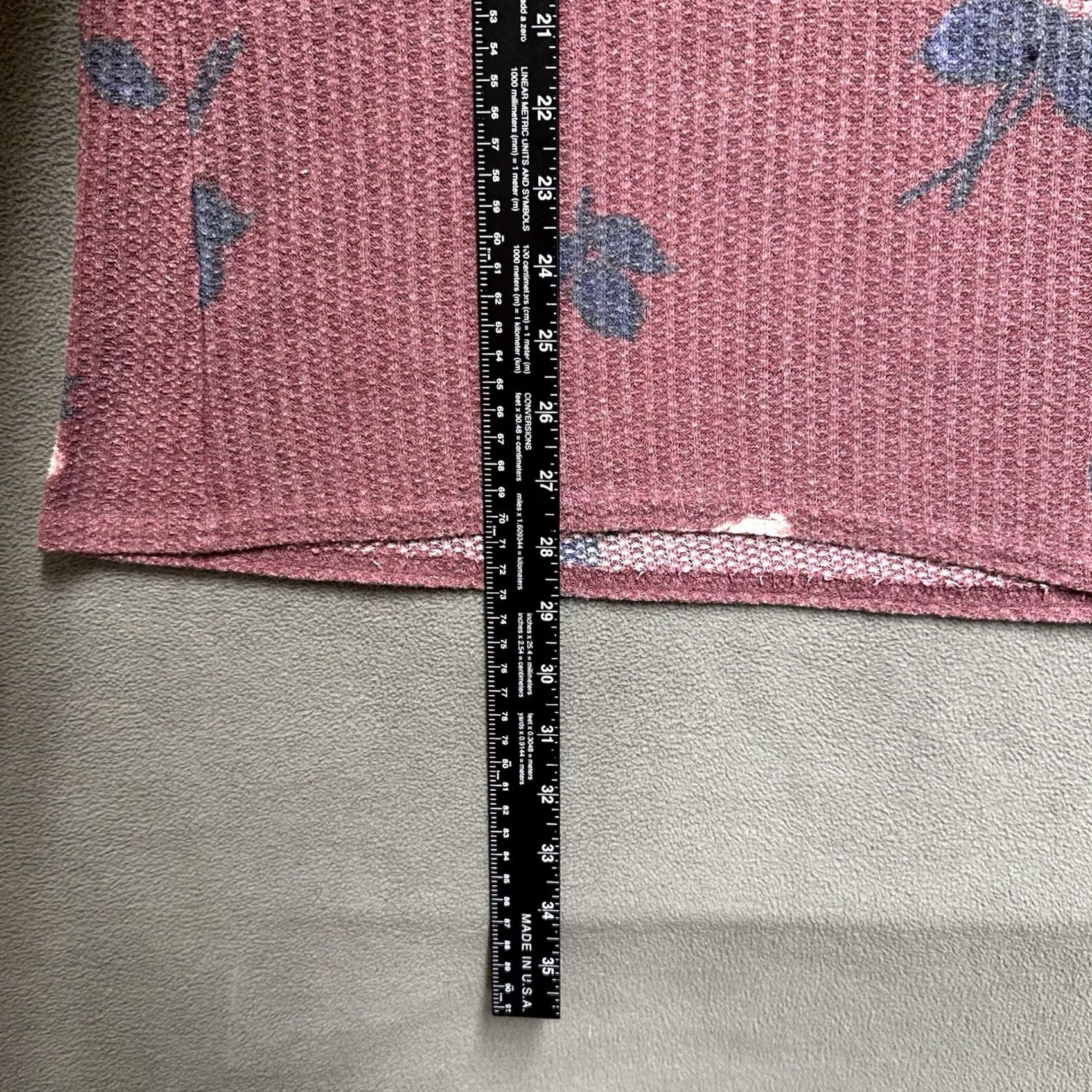 Vintage Maurices T-Shirt Womens 2XL Mauve Floral Print Waffle Knit Thermal Casual Side Slit Long Sleeve Round Neck Pullover Fall Winter Spring Size XXL / US 16-18 / IT 52-54 - 5 Thumbnail