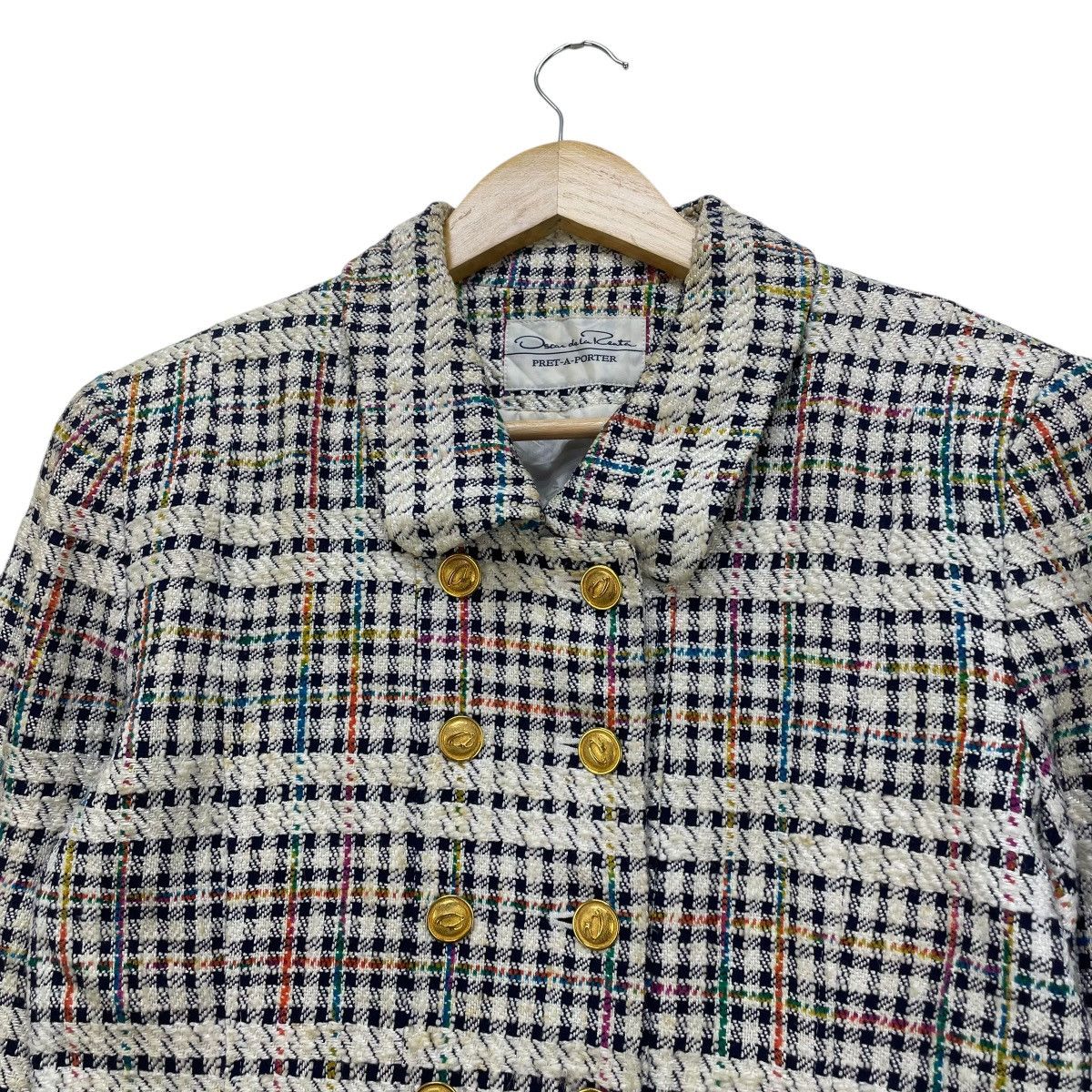Oscar De La Renta 💥Vintage Oscar De La Renta Multicolour Checked Jacket Size M / US 6-8 / IT 42-44 - 3 Thumbnail