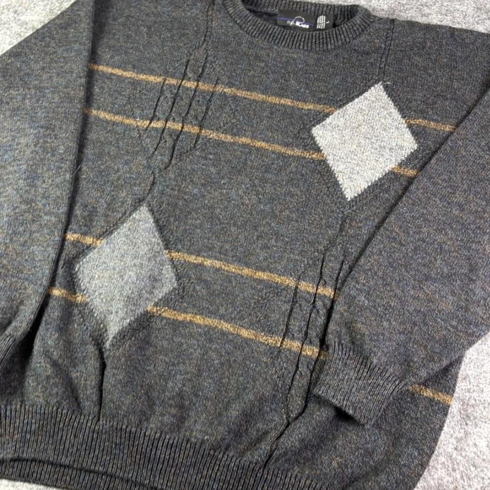 Bill Blass Bill Blass Mens Argyle Sweater Dark Gray Gold Stripes Pullover Size Large 90s Size US L / EU 52-54 / 3 - 6 Thumbnail