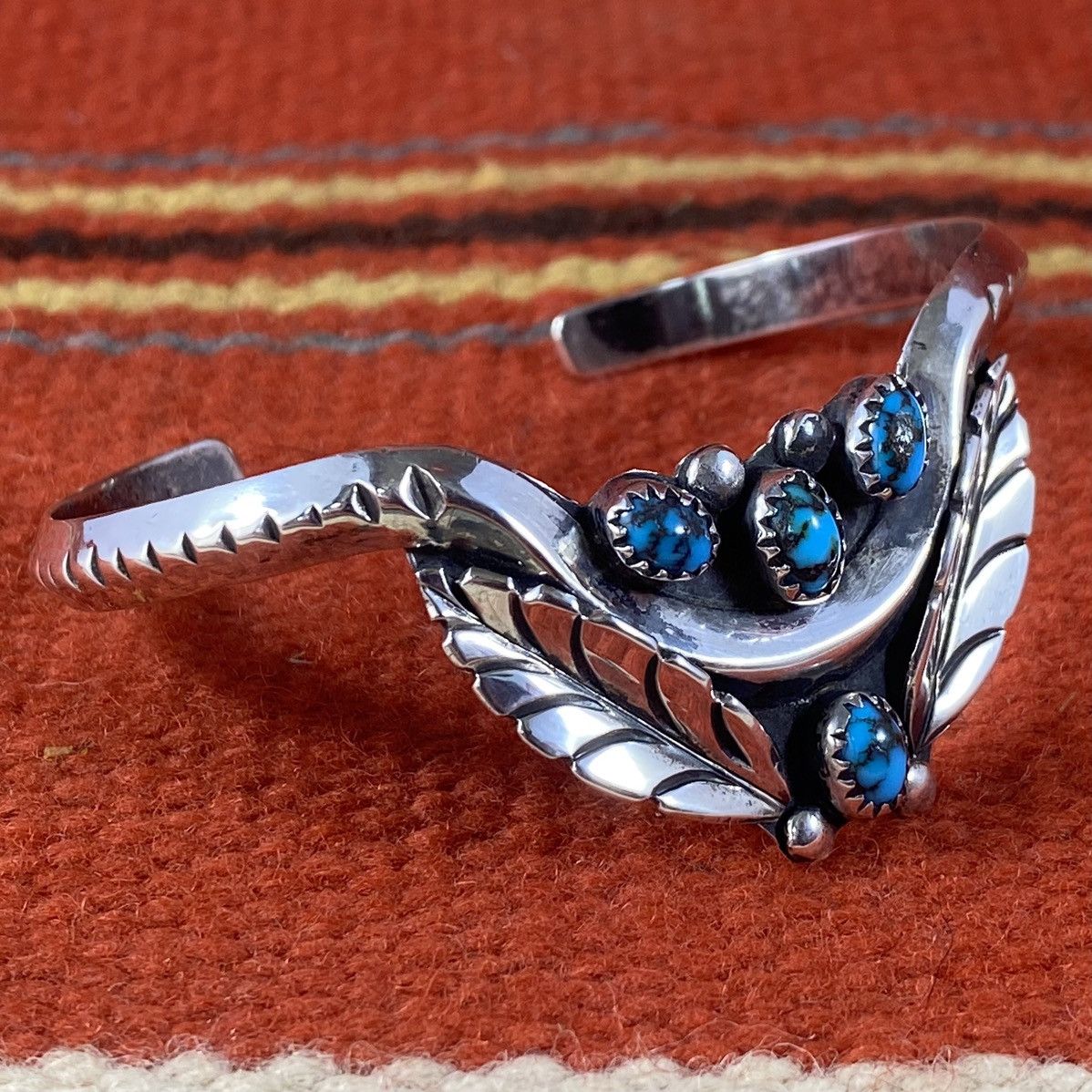 Kapital × Vintage Vtg Navajo Sterling Silver Turquoise Feather Cuff J Spencer Size ONE SIZE - 2 Thumbnail