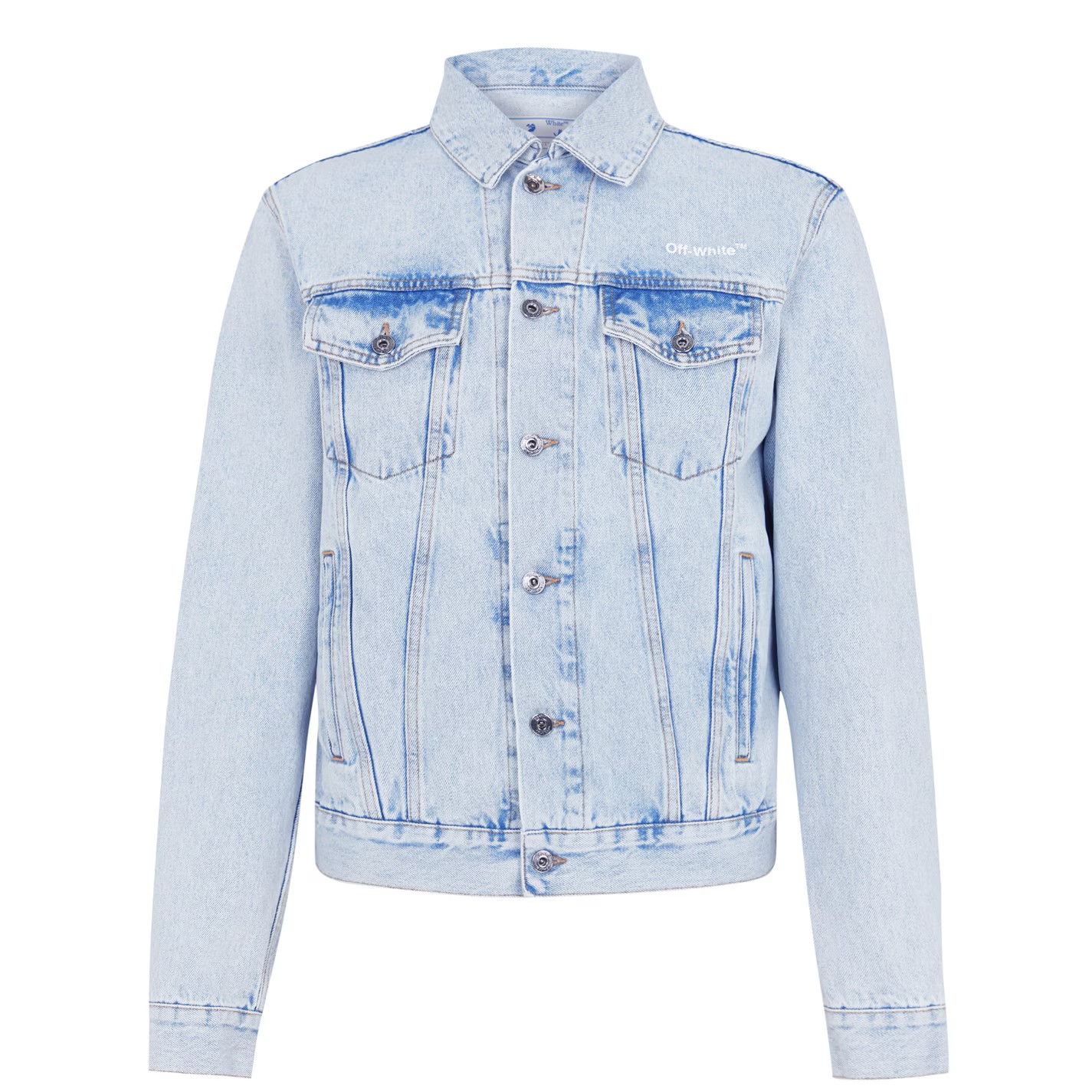 o1g2r1mq0226 Diagonal Print Denim Jacket in Blue