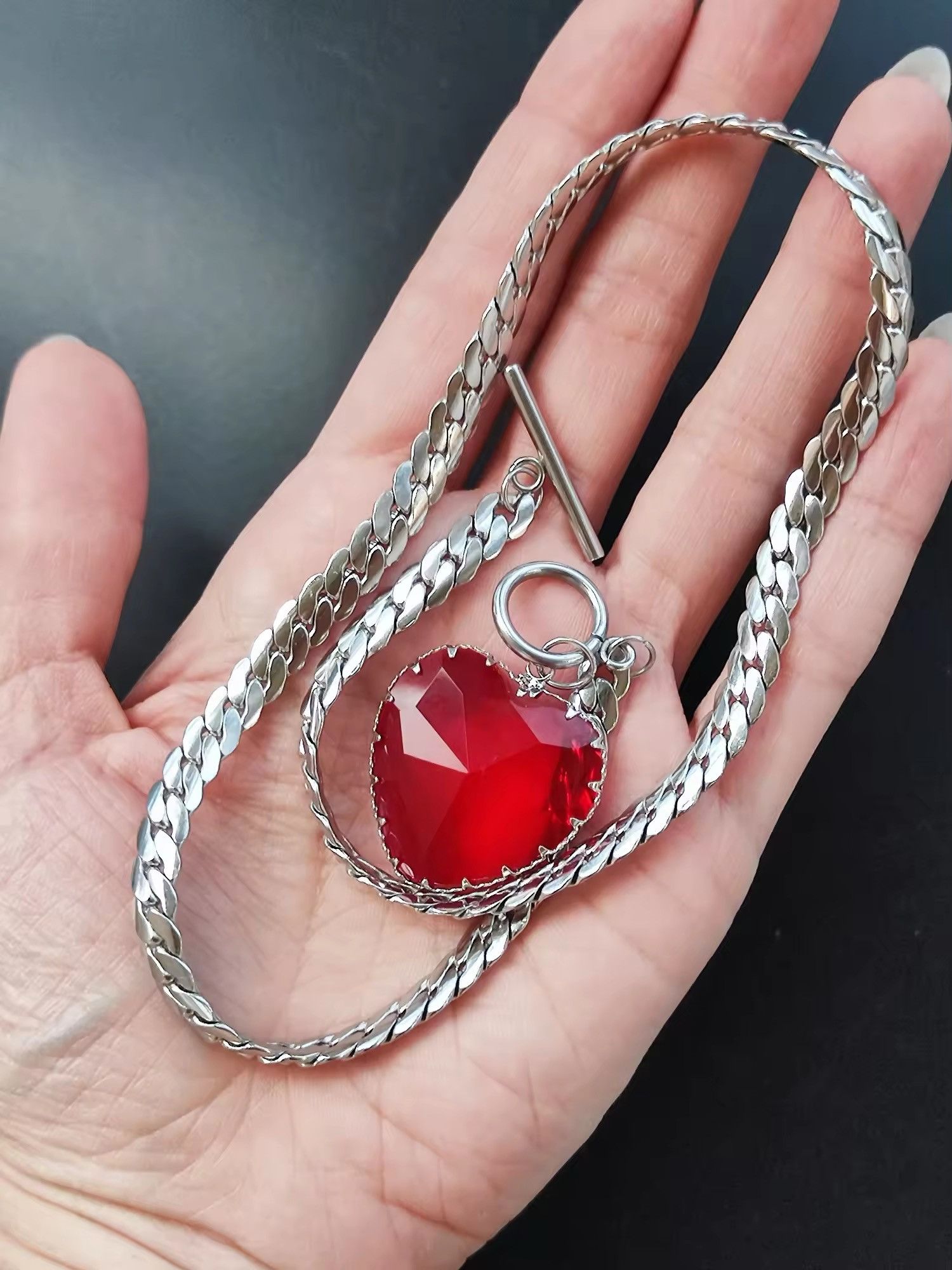 Jewelry Goth Punk Red Heart Necklace Size ONE SIZE - 1 Thumbnail