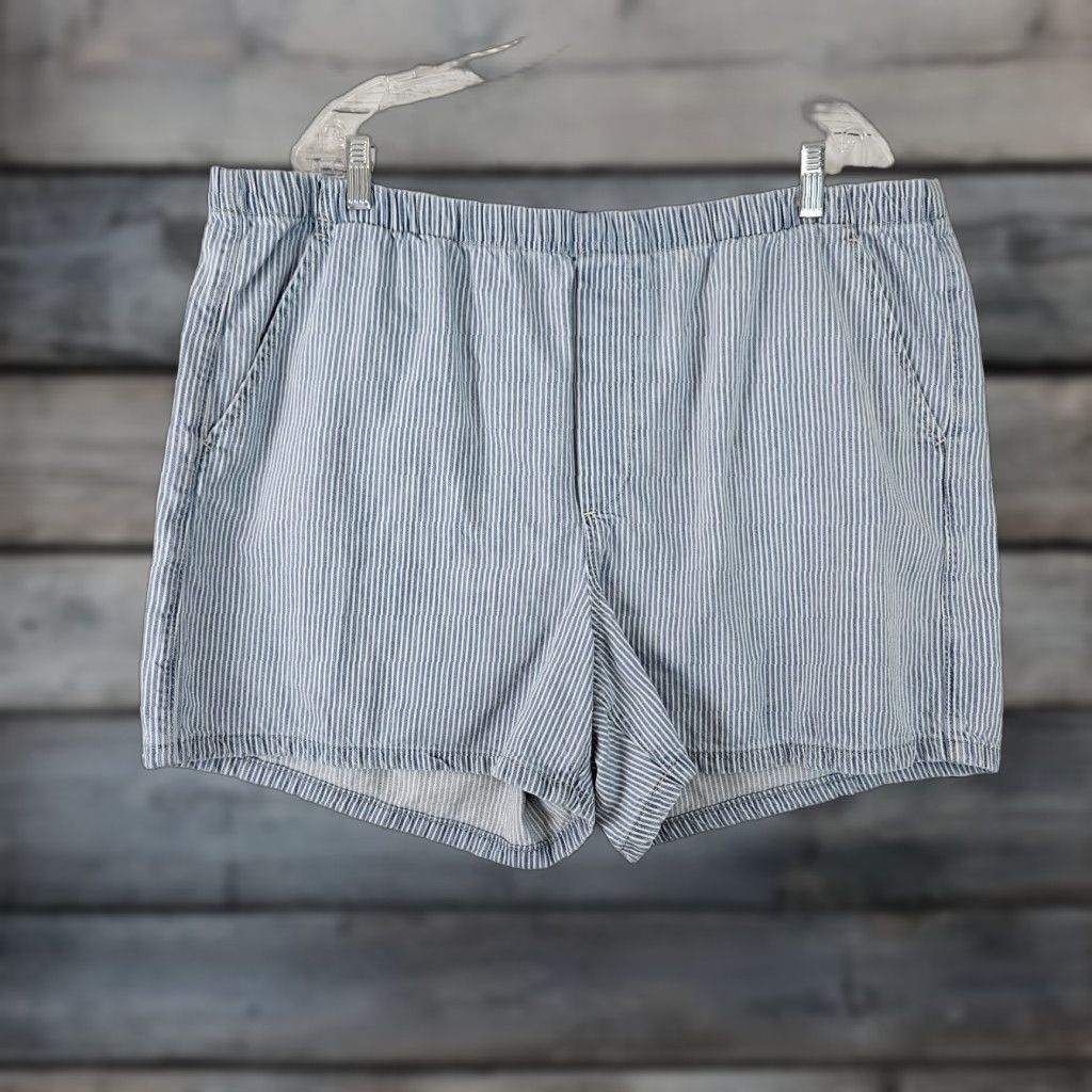 Gap Gap Womens Easy Denim Boxer Shorts XL Tall Blue White Railroad Stripe Pull On Shirt Women XL Tall Blue Size 40" / US 18 - 1 Thumbnail