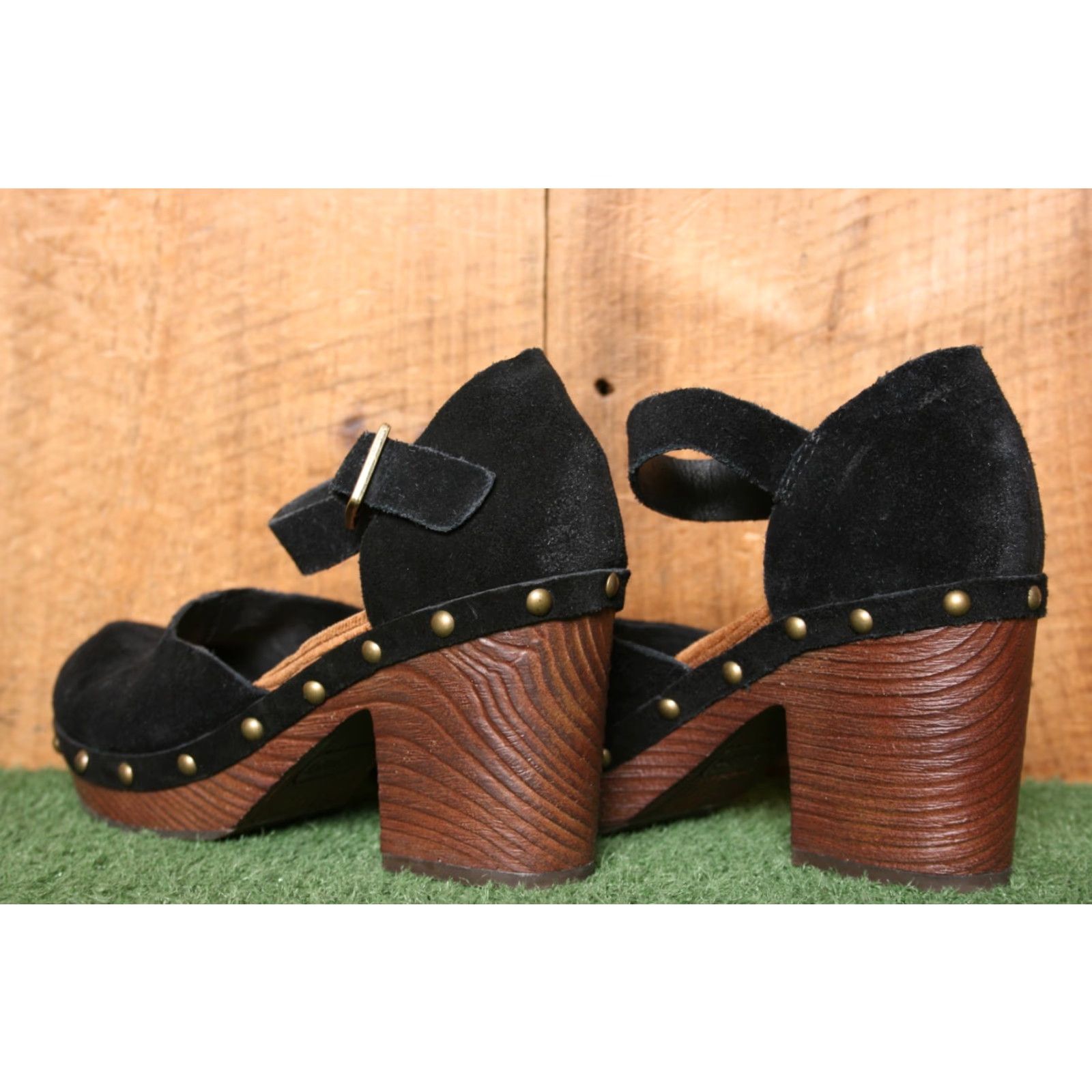 Vintage VINTAGE KORKS Evah Black Burnished Suede MJ Platform Clogs Women Sz 6.5 M 3.25" Heels Size US 8 / IT 38 - 3 Thumbnail