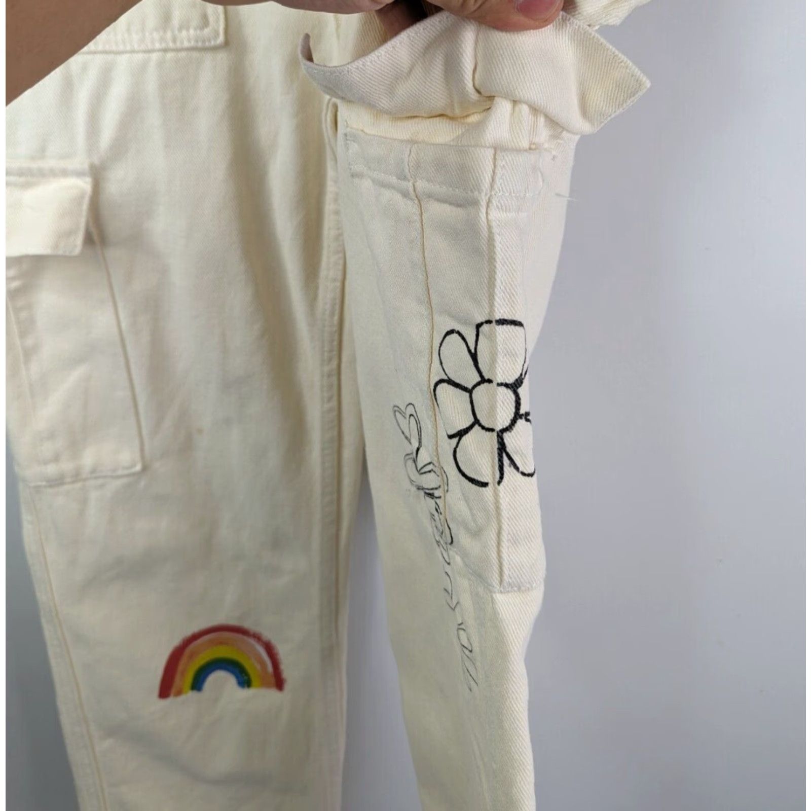 Pacsun Pacsun High Rise Carpenter Cargo Beige Jeans 24 Hippie Hipster Butterfly Size 42" / US 20 - 6 Thumbnail