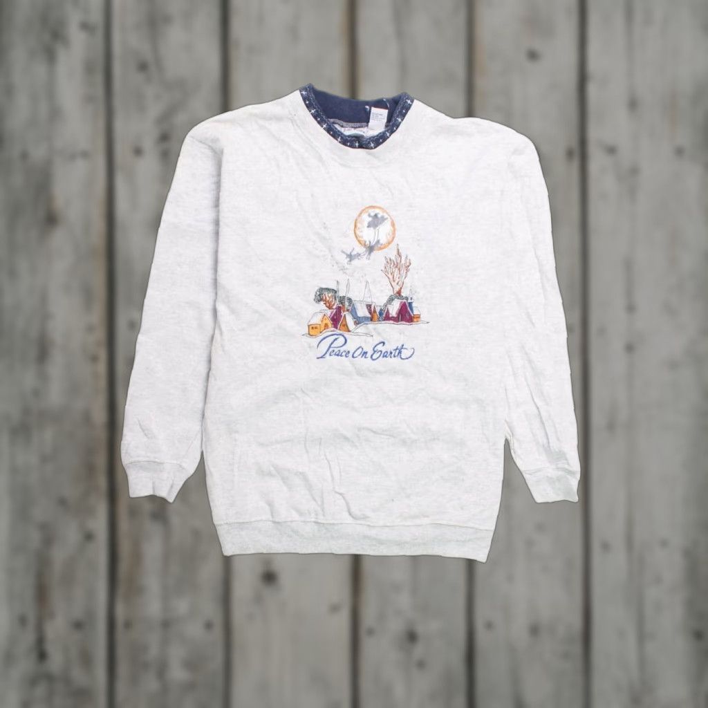 Vintage Vintage Gray Ugly Christmas Sweatshirt 58198 Large Cotton Polyester Christmas Sweatshirt Mens Womens Holiday sweater Size L / US 10 / IT 46 - 1 Thumbnail