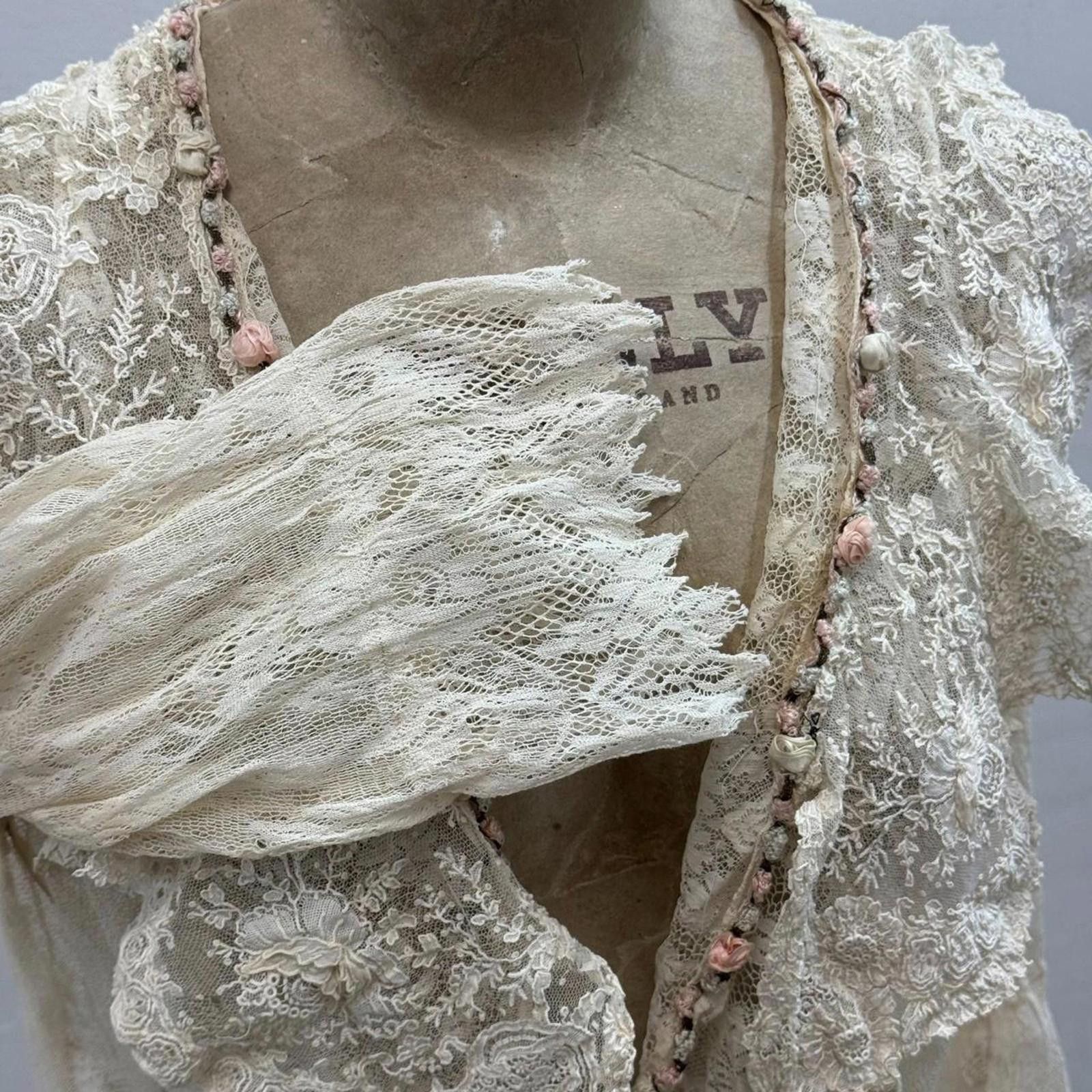 Other Antique Edwardian Tea Dress 1900s Bridal Wedding Lace Size XS / US 0-2 / IT 36-38 - 5 Thumbnail