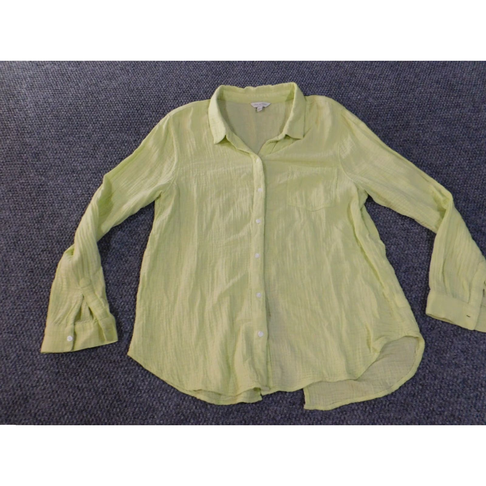 Lucky Brand Lucky Brand Button-Up Shirt Womens L Green Cotton Slit Casual Long Sleeve Button-Up Top Size L / US 10 / IT 46 - 3 Thumbnail