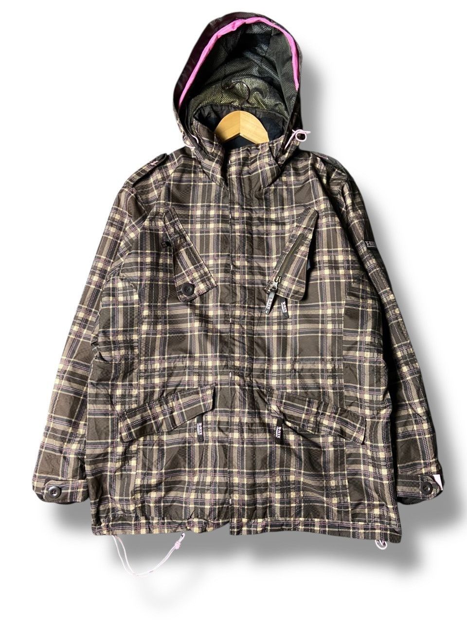Japanese Brand X-NIX Brand Plaid Multi-pocket Hooded Jacket (161) Size S / US 4 / IT 40 - 1 Thumbnail