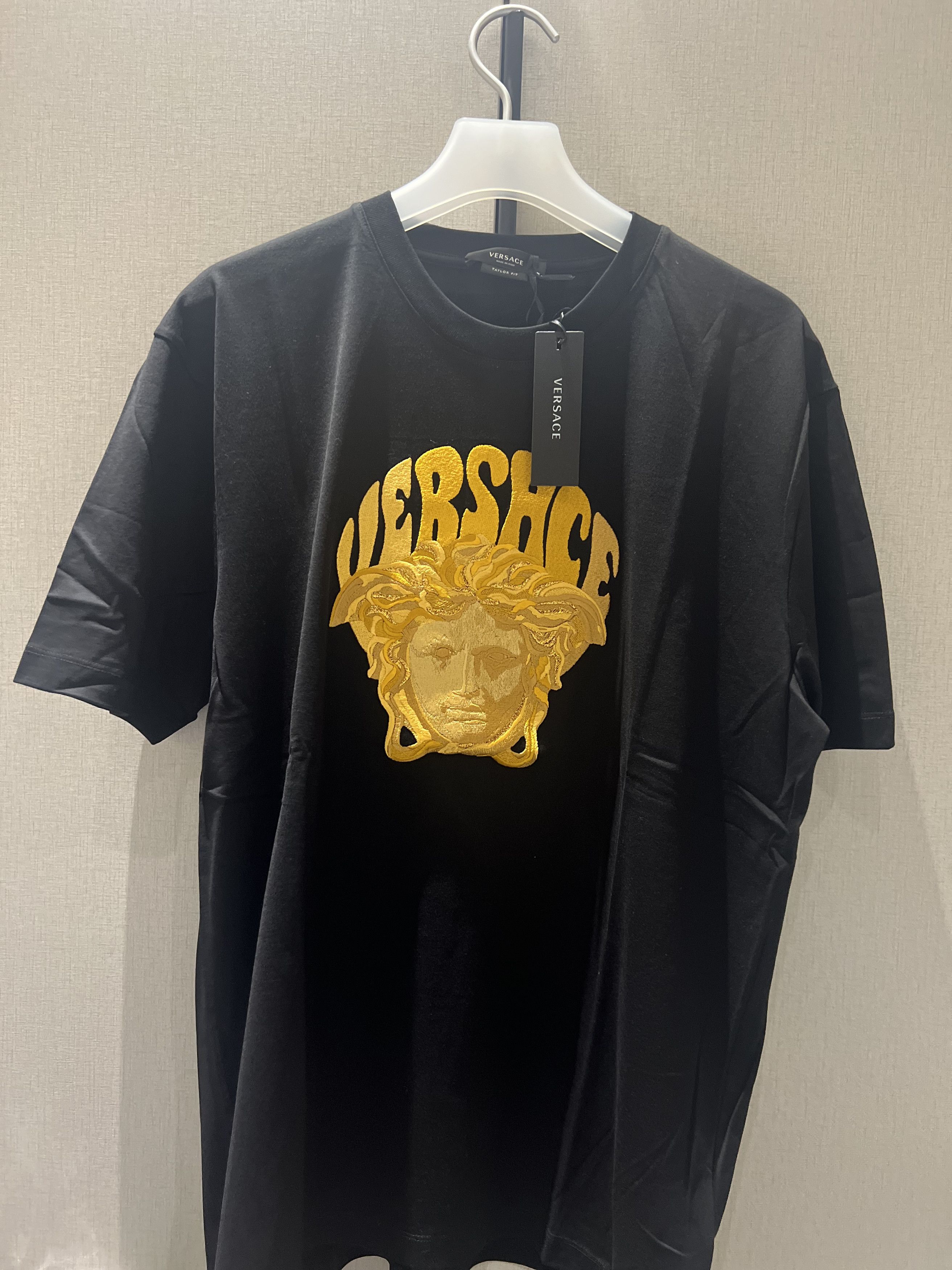 Image of Versace Medusa Scritta Black T Shirt, Men's (Size 2XL)