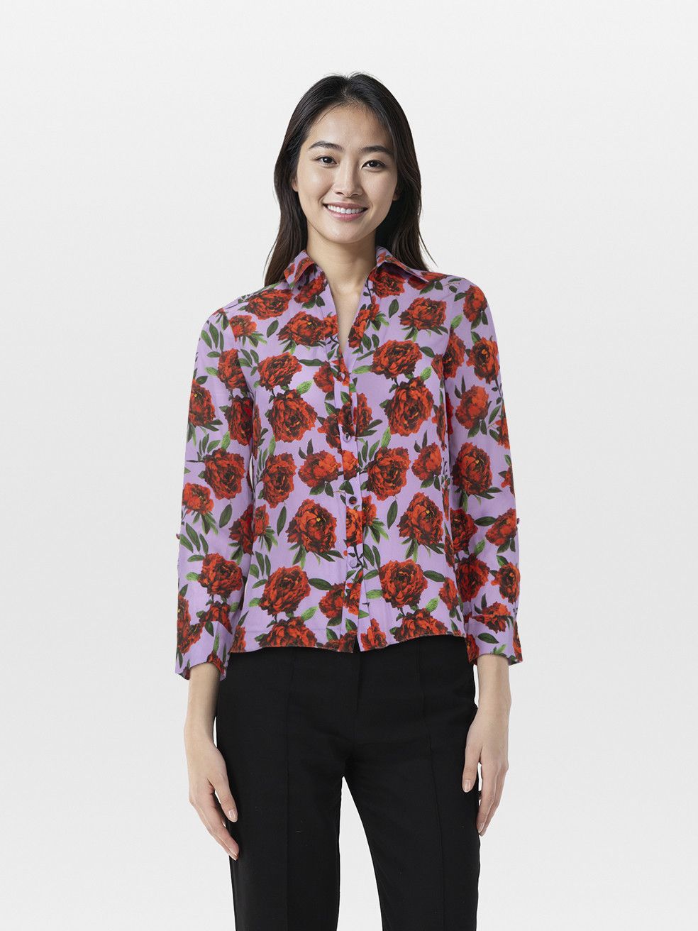 Purple & Red Silk Floral Shirt