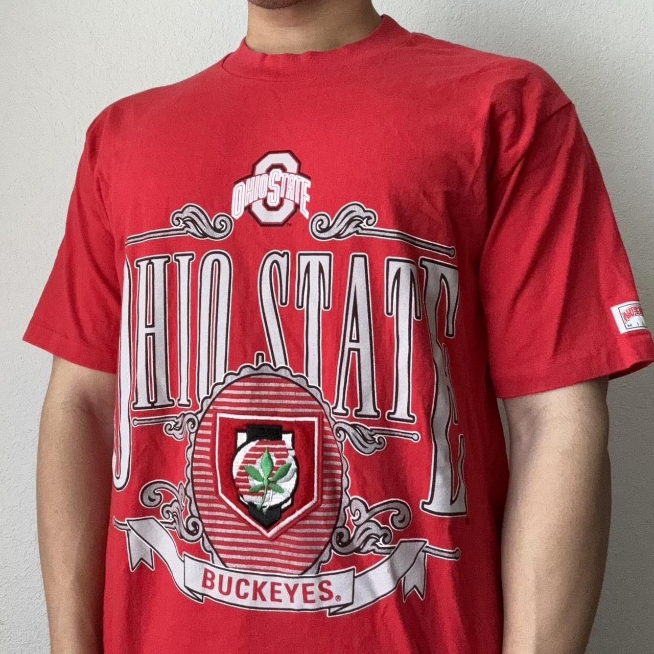 Nutmeg × Vintage Vintage 1990s Nutmeg Ohio State Buckeyes Graphics Red Tee Size US L / EU 52-54 / 3 - 4 Thumbnail