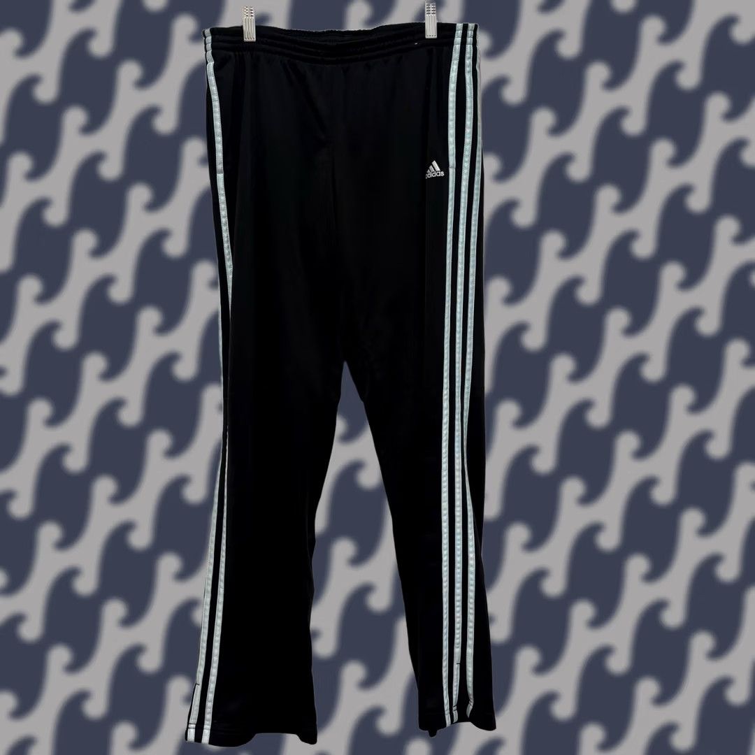 Adidas Adidas Track Pants Mens Large Black Light Blue 3-Stripe Athletic Sweatpants L Size US 33 - 1 Thumbnail