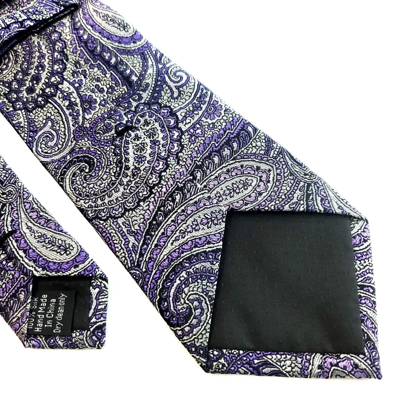 Pronto Uomo Pronto Uomo Purple Gray Paisley Woven Silk Tie Size ONE SIZE - 5 Thumbnail