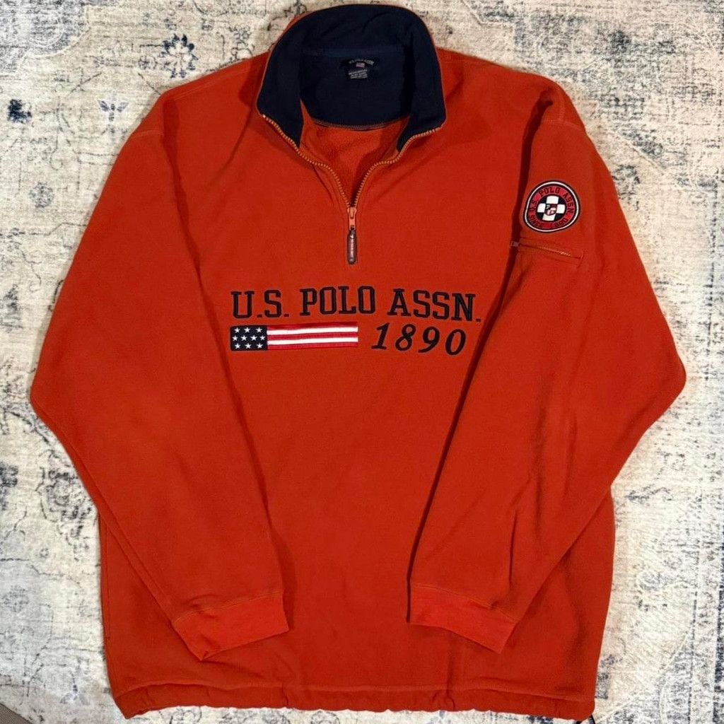 U.S. Polo Assn. Y2K Orange U.S. Polo Assn Quarter Zip Fleece Pullover XL Size US XL / EU 56 / 4 - 1 Thumbnail