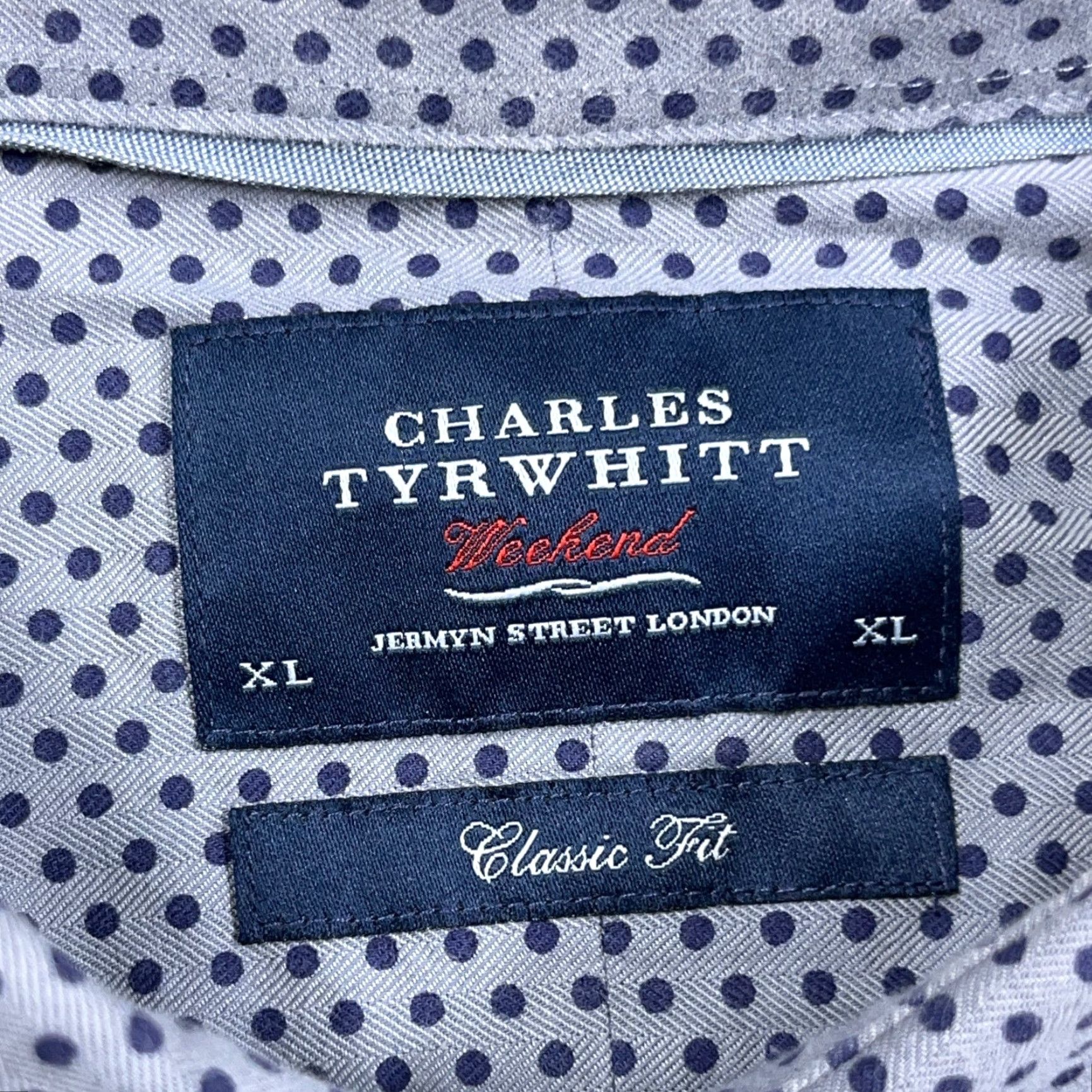 Charles Tyrwhitt Charles Tyrwhitt Shirt Men XL Gray Blue Weekend Button Up Classic Fit Polka Dot Size US XL / EU 56 / 4 - 6 Thumbnail