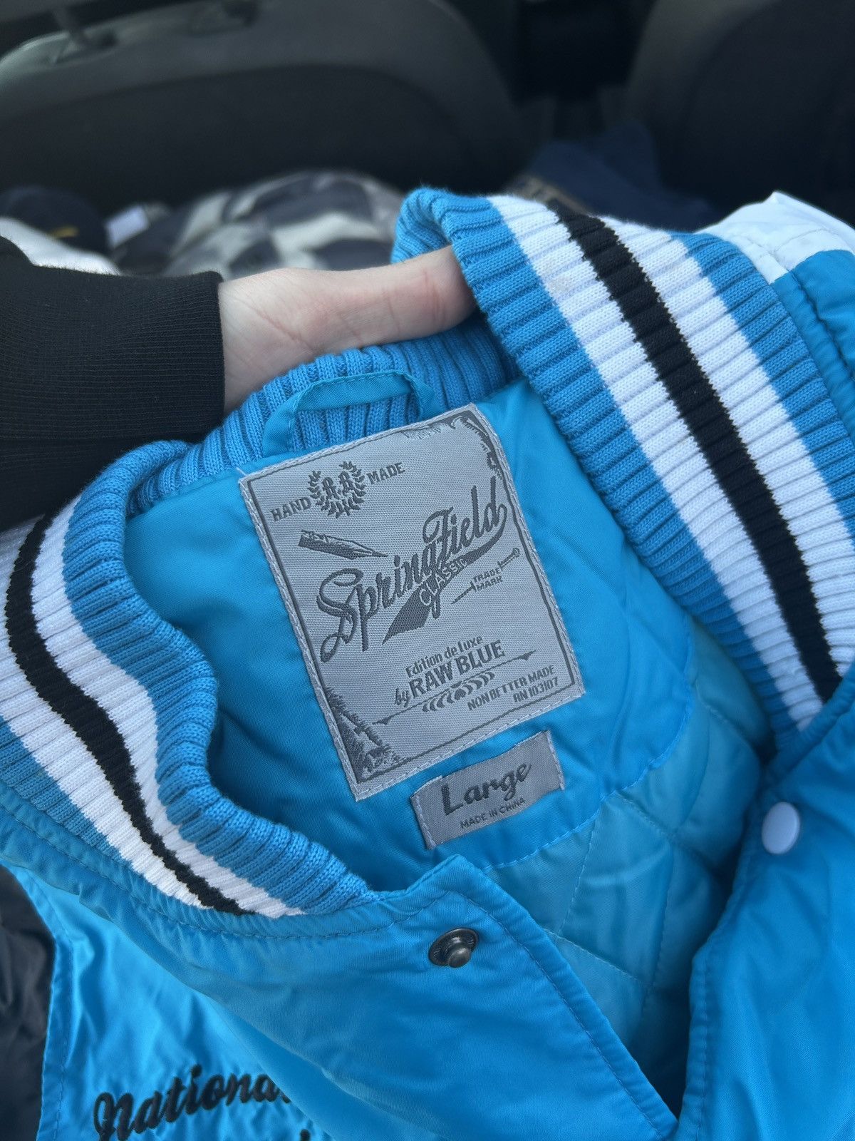 Japanese Brand × Vintage RAW BLUE NEW YORK VARSITY BOMBER JACKET Size US L / EU 52-54 / 3 - 4 Thumbnail