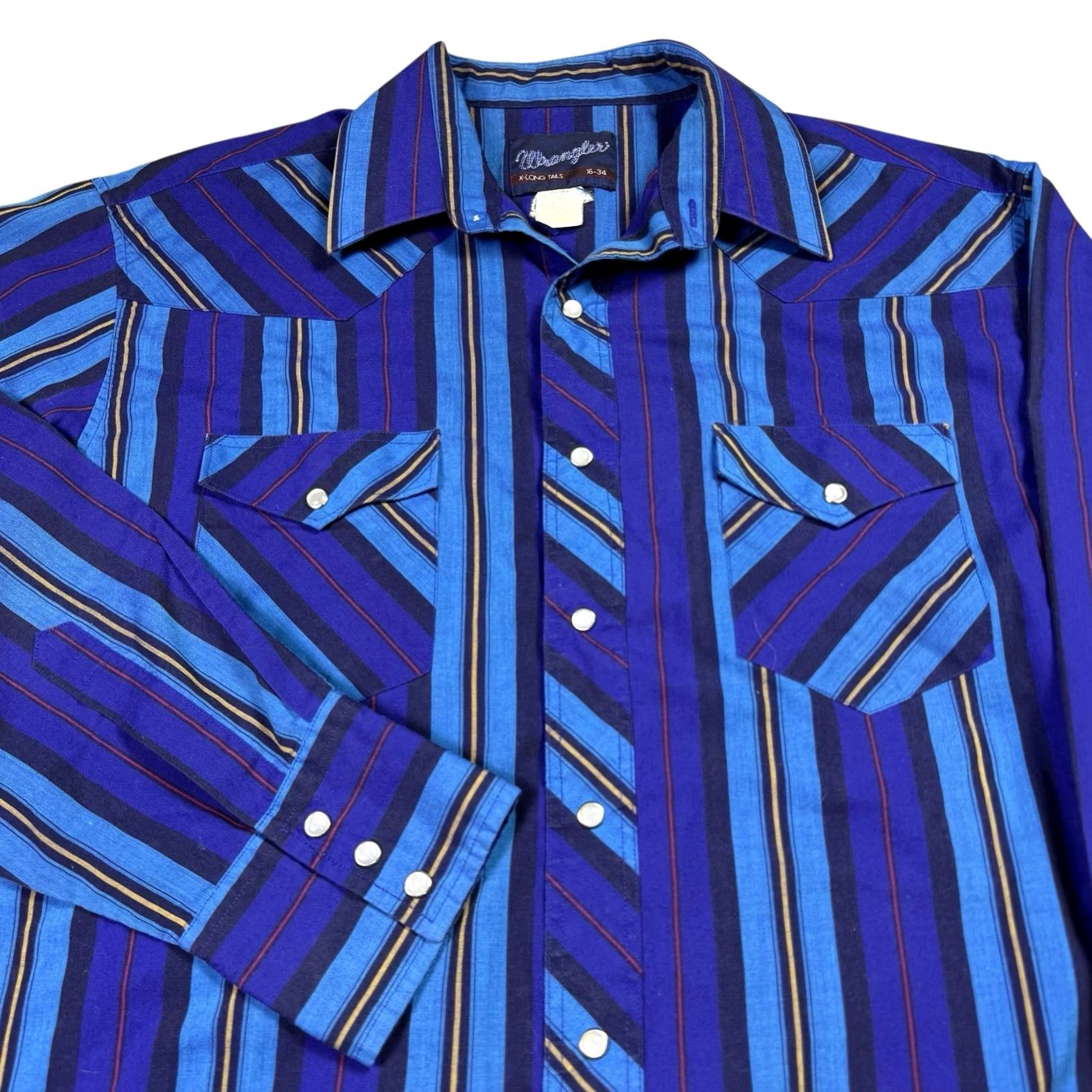 Wrangler VINTAGE Wrangler Shirt Mens Pearl Snap Western Cowboy X-Long Tails 16-34 Blue USA Size US L / EU 52-54 / 3 - 2 Thumbnail