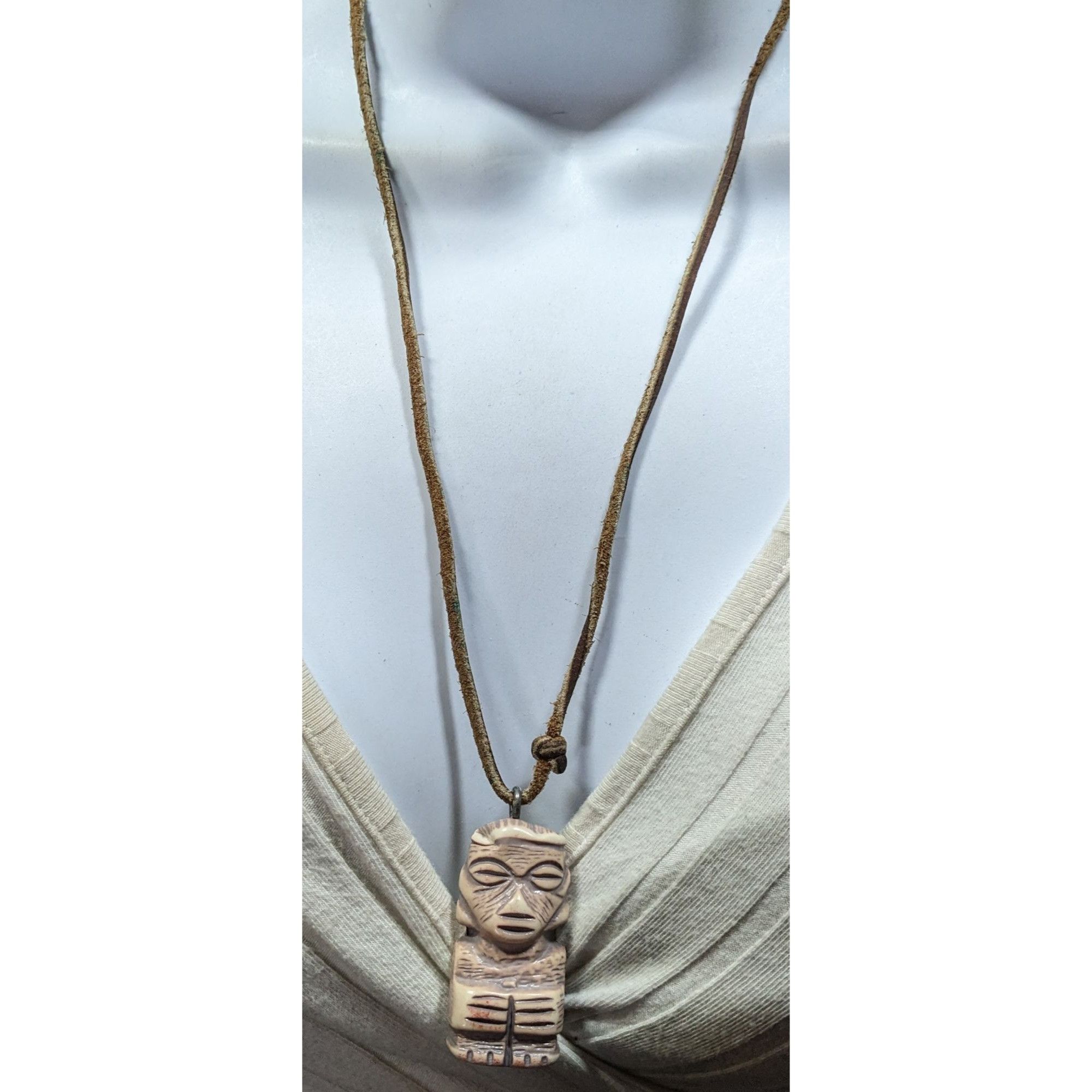 Other Tribal Pendant Necklace With Unique Figure Carving On Brown Size ONE SIZE - 2 Thumbnail