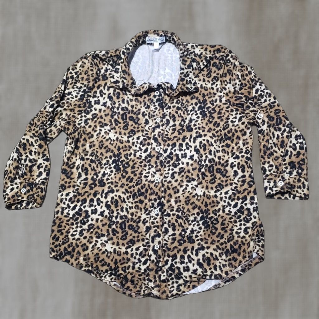 Vintage Stem & Vine Shirt Women L Brown Animal Print Button Blouse Long Sleeve V-Neck Adjustable Strap Roll Tab Sleeve All Seasons Slim Regular Size L / US 10 / IT 46 - 1 Thumbnail