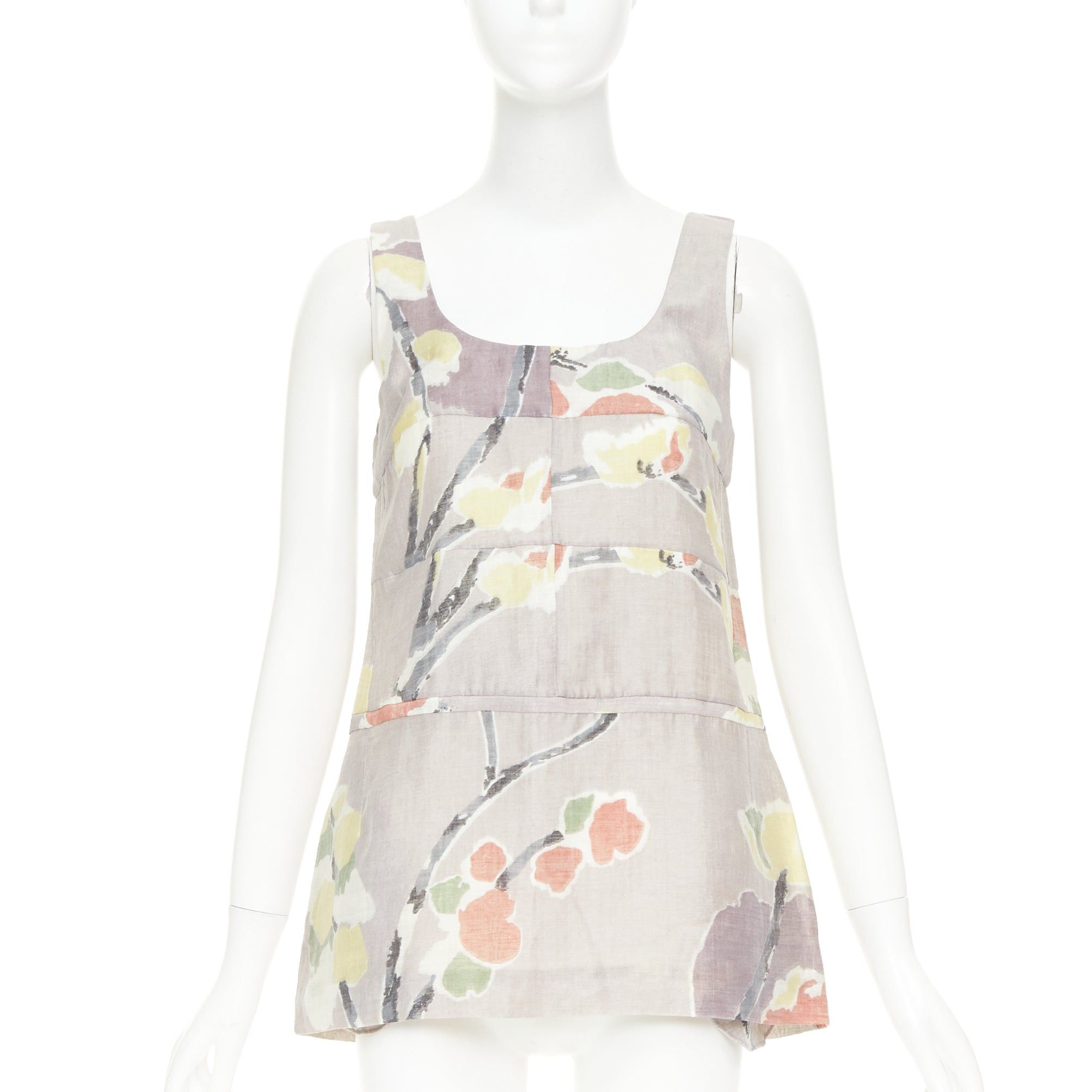 Marni MARNI light grey ramie blend muted floral print panelled scoop neck top IT38 XS Size XS / US 0-2 / IT 36-38 - 1 Thumbnail