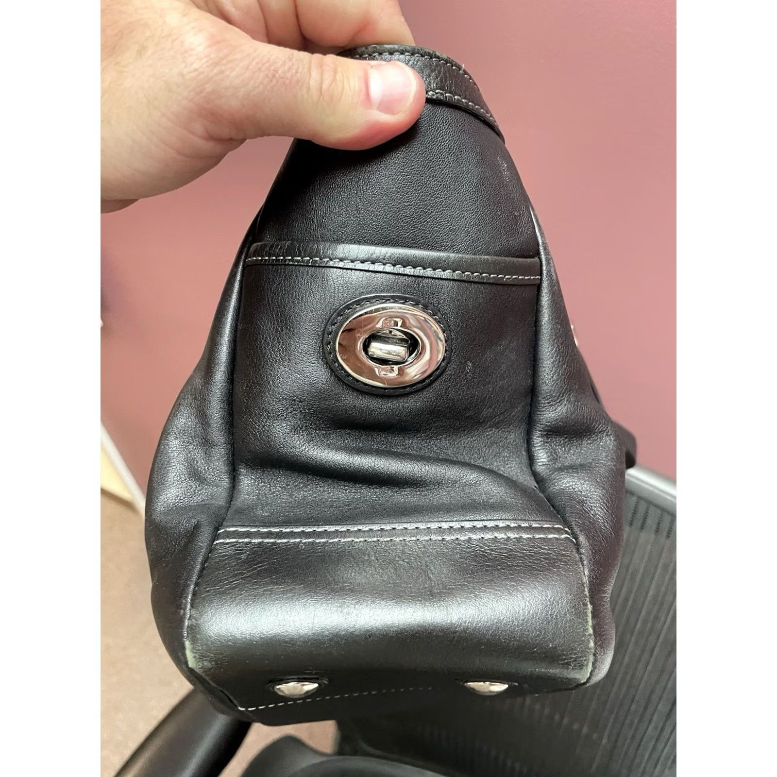 Coach Coach Ashley Pleated Leather Shoulder Tote Women Large Black Handbag F13759 Size ONE SIZE - 5 Thumbnail