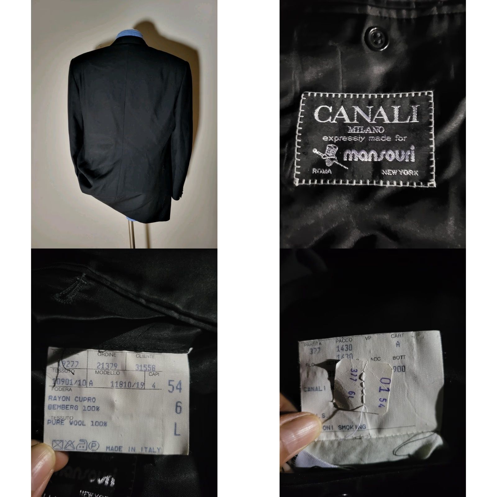 Canali VINTAGE canali Milano Blazer Jacket Double-Breasted Peak Lapel Black Wool 44L Mens Blazer Jacket Coat 54 Size 44R - 8 Thumbnail