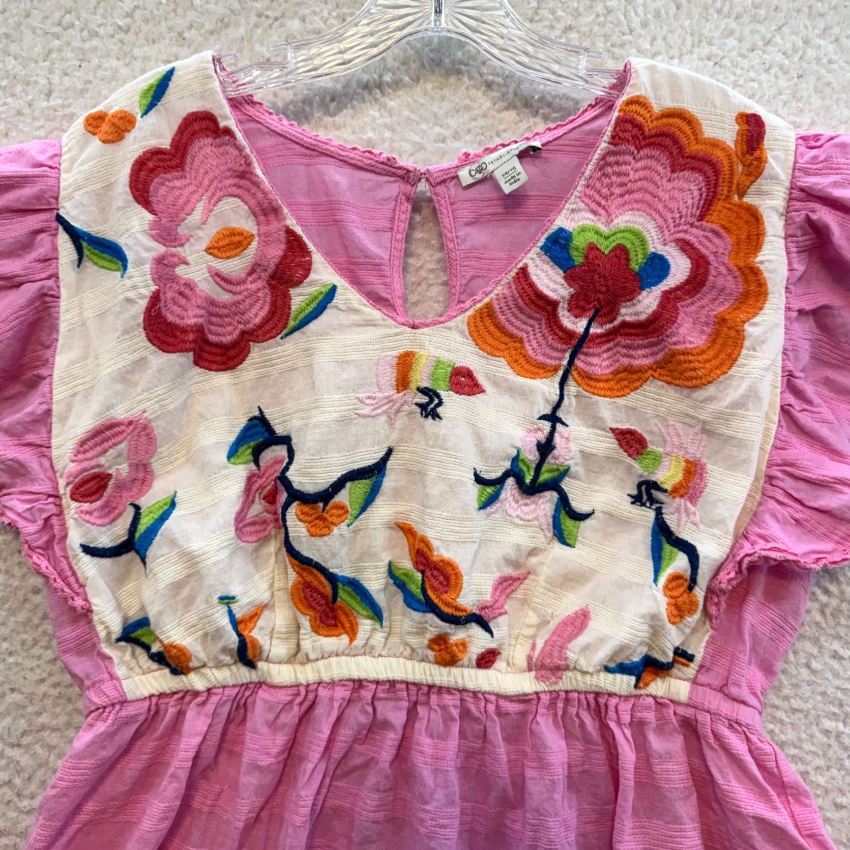 Vintage VINTAGE Cato Blouse Shirt Bohemian Floral Pink 14 16 Large Boho Womens Blouse Short Sleeve Pullover Size L / US 10 / IT 46 - 3 Thumbnail