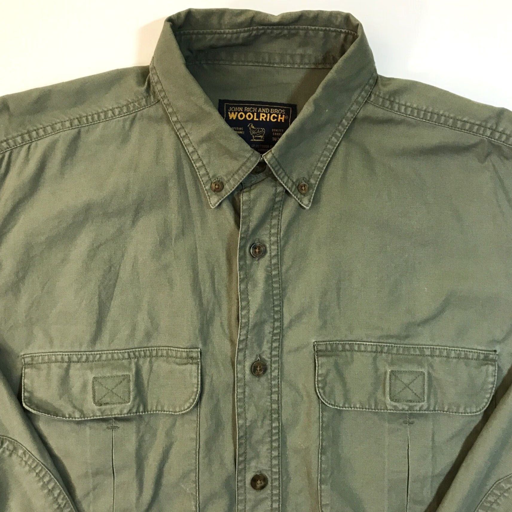 Vintage VINTAGE Woolrich Button Up Shirt Outdoor Green Large Mens Long Sleeve Pockets Size US L / EU 52-54 / 3 - 2 Thumbnail