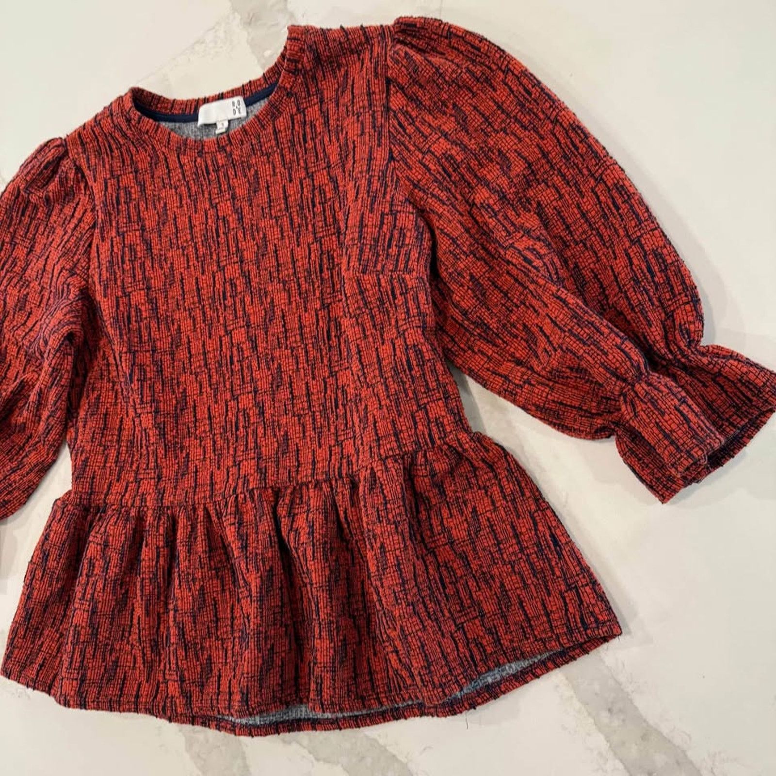 Anthropologie Ro & De Anthropologie Red Boucle Peplum Blouse Women’s Small Size S / US 4 / IT 40 - 2 Thumbnail