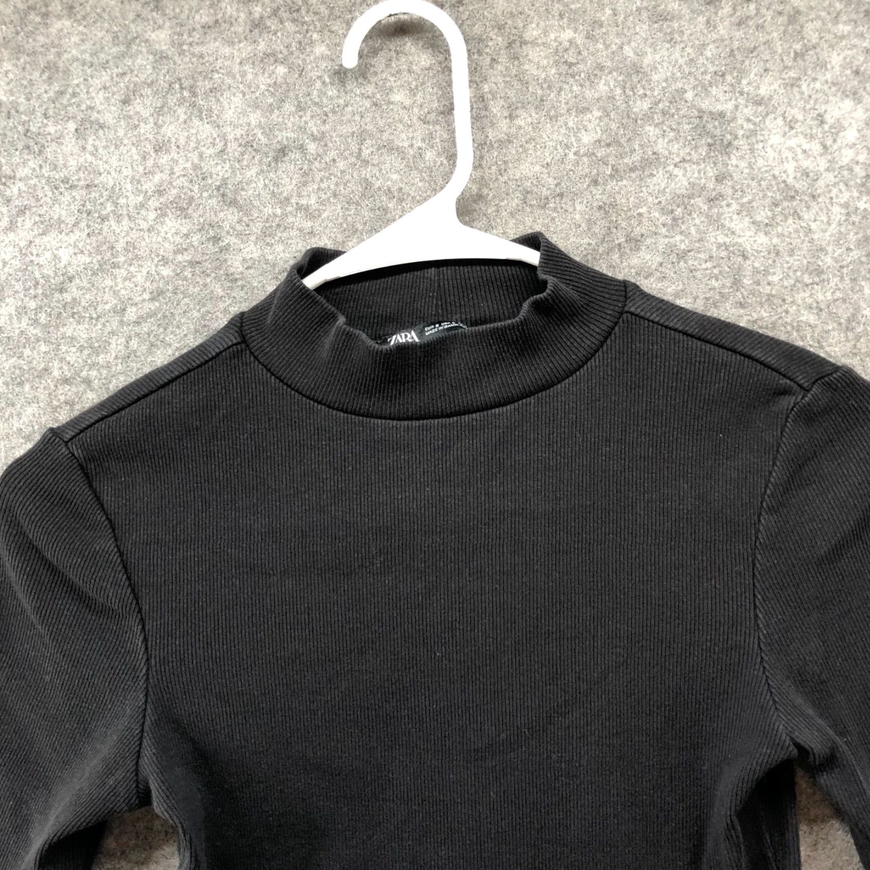 Zara Zara Mock Neck T Shirt Womens S Black Ribbed Cropped Fitted Cotton Blend Knit Short Sleeve Spain Vintage? No. (Remove N/A) Size S / US 4 / IT 40 - 3 Thumbnail
