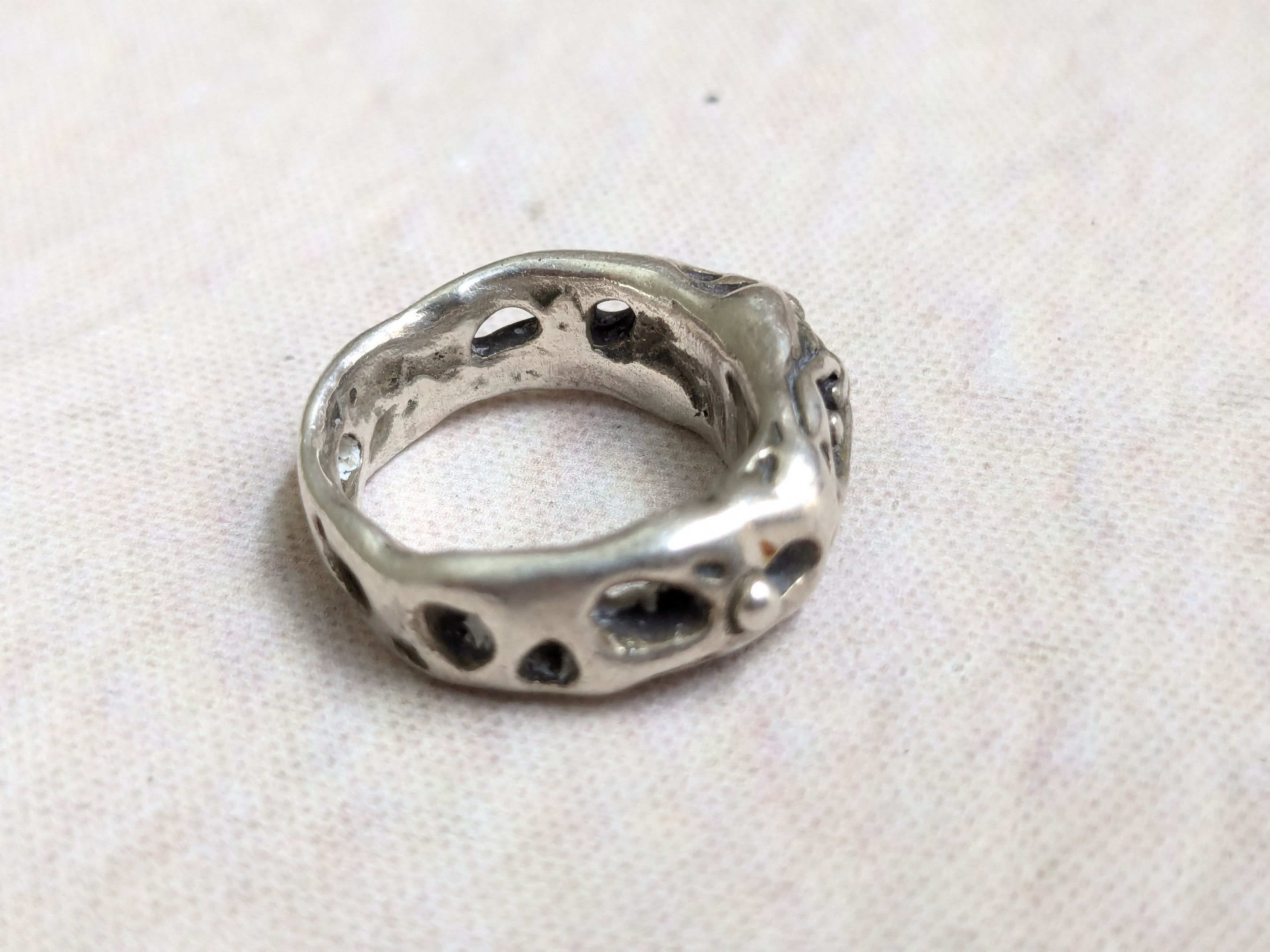 Jewelry Vintage Sterling Silver Ring Brutalist Band 4 Nugget Size ONE SIZE - 5 Thumbnail