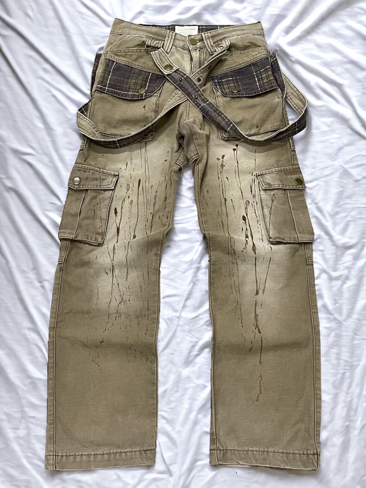 BUFFALO BOBS × Hysteric Glamour × Le Grande Bleu (L.G.B.) As Urban Cargo Baggy Suspender Painter Pants Size US 29 - 1 Thumbnail