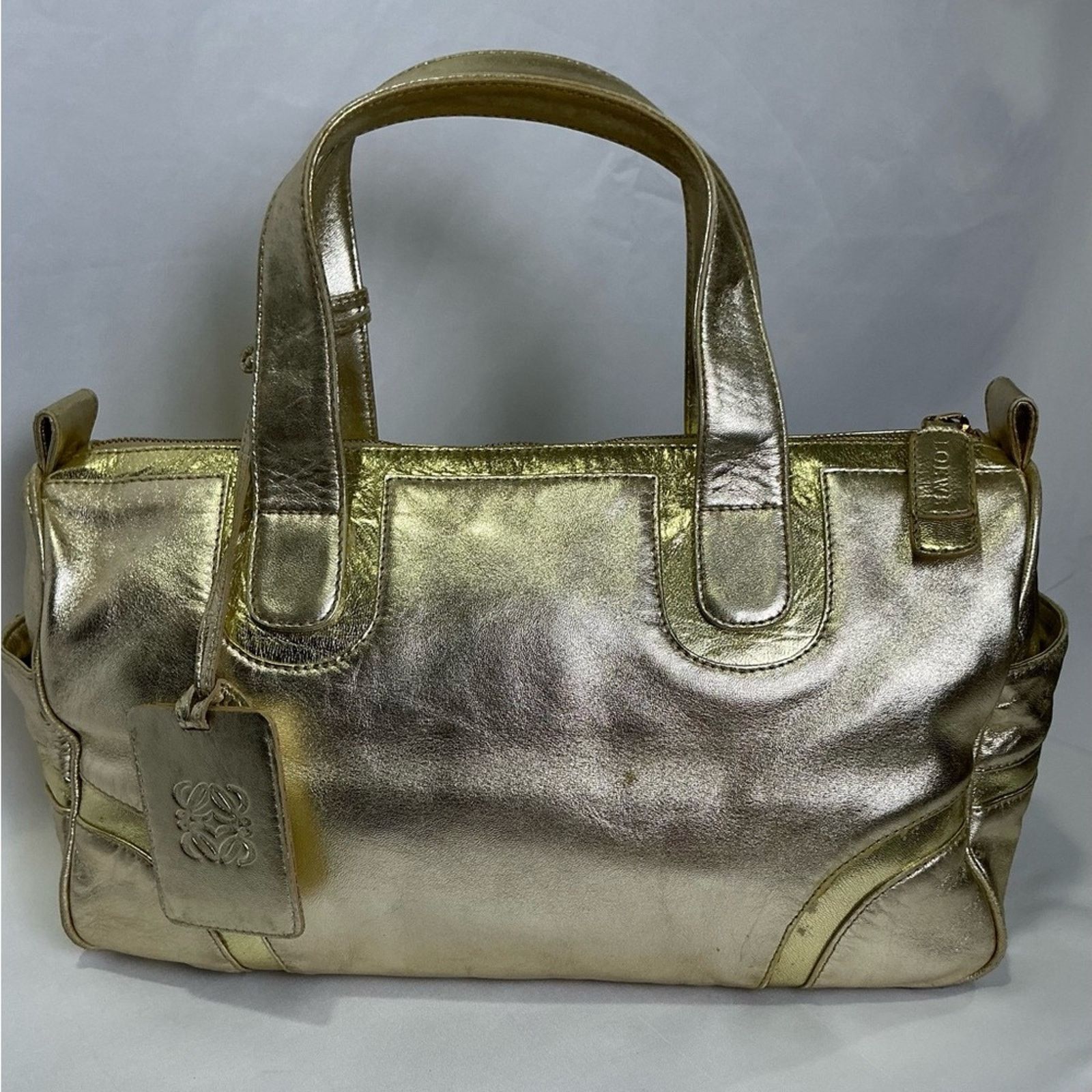 Loewe Loewe Leather Gold Amazona Satchel Bag with Glossy Finish Size ONE SIZE - 3 Thumbnail