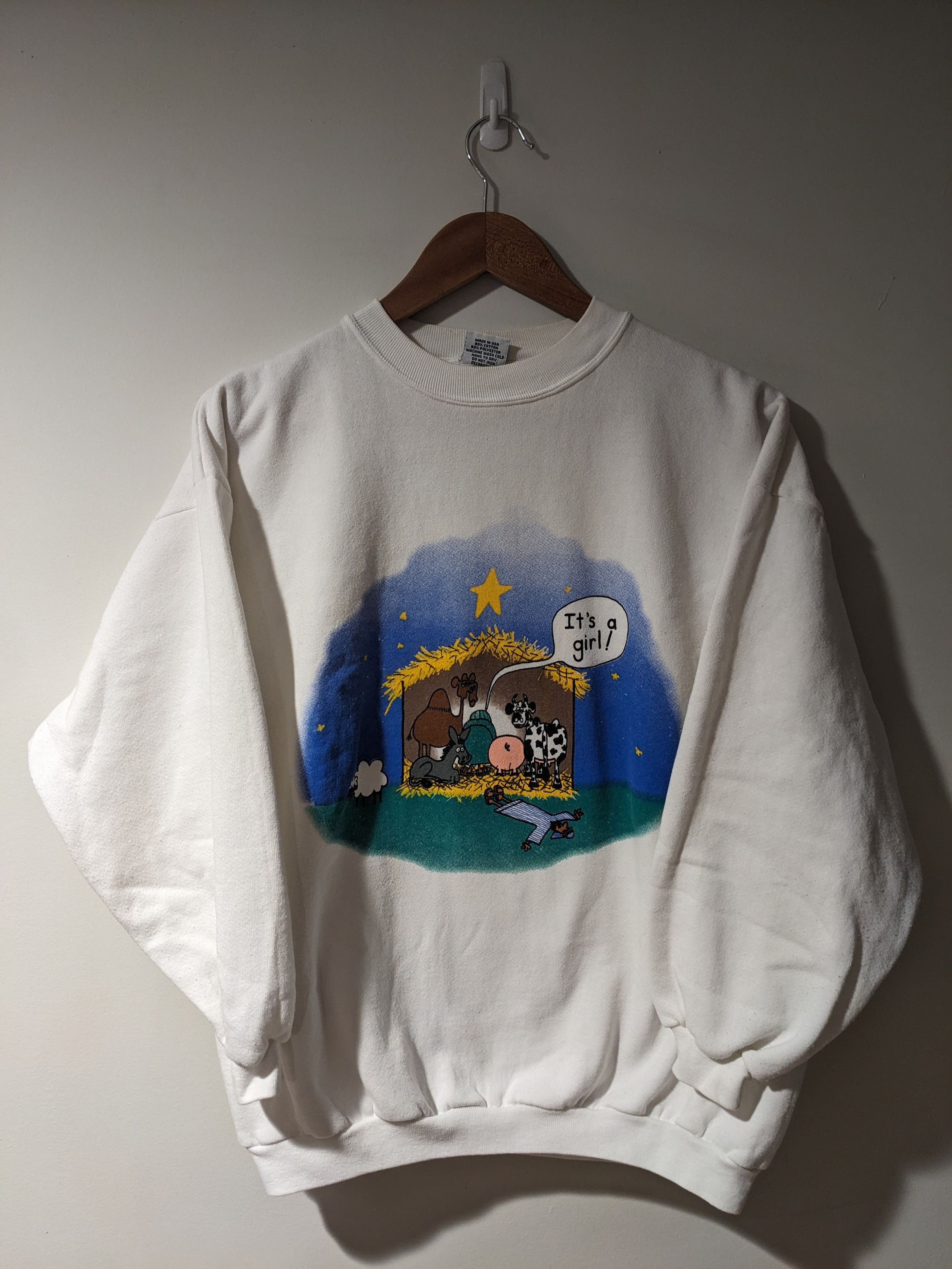 Vintage Vintage 90s Hamwear Clothing It's a Girl Jesus SweatShirt Size US M / EU 48-50 / 2 - 1 Thumbnail