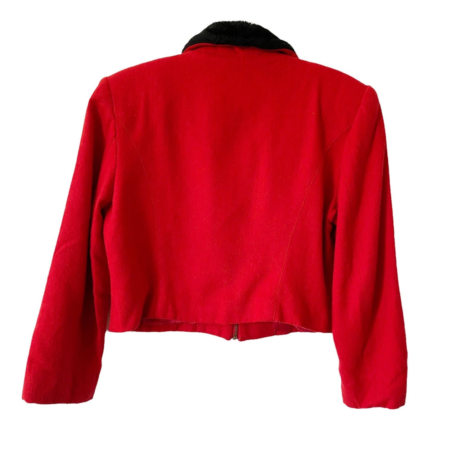 Vintage Vintage Take Six Wool Blend Cropped Zip Fur Collar Jacket Size XL / US 12-14 / IT 48-50 - 5 Thumbnail