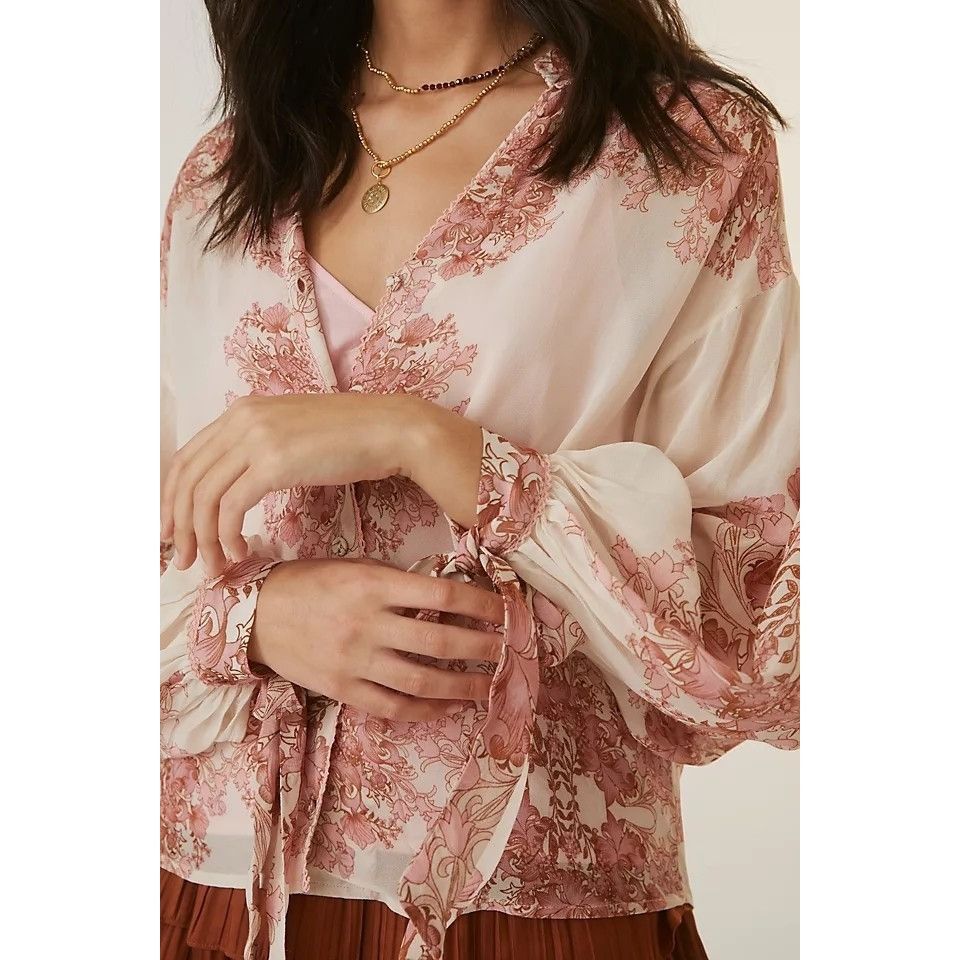 Anthropologie Anthropologie Sheer Ivory Rose Pink Floral Femme Blouse Size XS / US 0-2 / IT 36-38 - 3 Thumbnail
