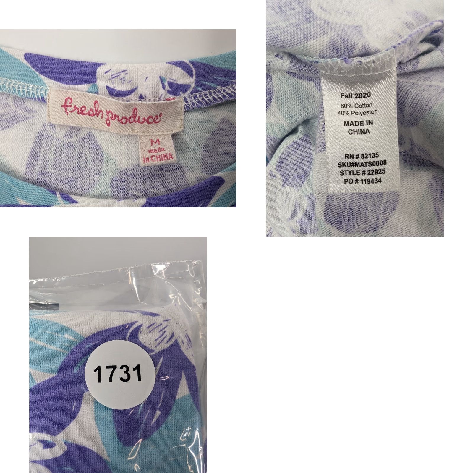 Gloverall Fresh Produce T-Shirt Floral All Over Graphic Scoop Neck Blue Cotton Tee Size M Women Size M / US 6-8 / IT 42-44 - 8 Thumbnail