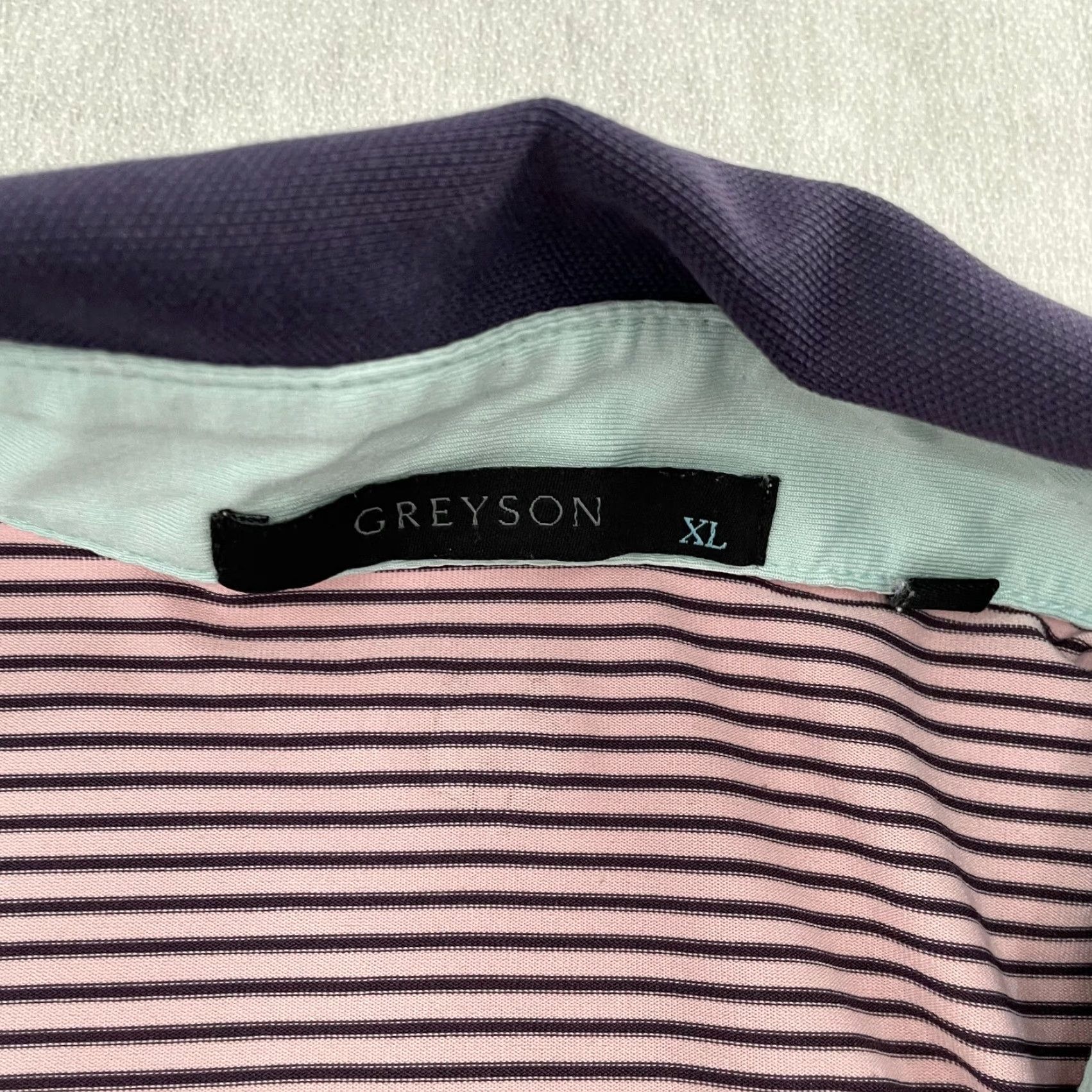 Vintage Greyson Shirt Polo XL Adult Large Extra Pink Striped Golf Mens Logo Stretch Lightweight Breathable Moisture Wicking Regular Football? Size US XL / EU 56 / 4 - 7 Thumbnail