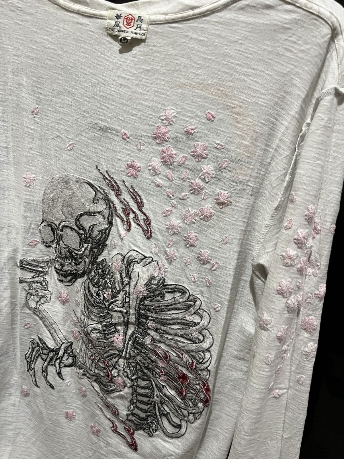 Japanese Brand Embroidery Cherry Blossom Skull Traditional Japanese Ls tee Size US M / EU 48-50 / 2 - 15 Thumbnail