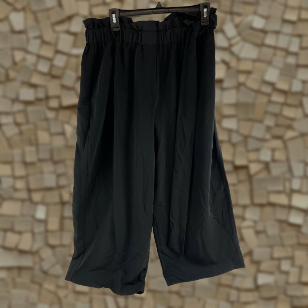 Vintage Wayf Paper Bag Pants Women's XL Black Crop Wide-Leg Belt NWT VINTAGE? Size 40" / US 18 - 1 Thumbnail