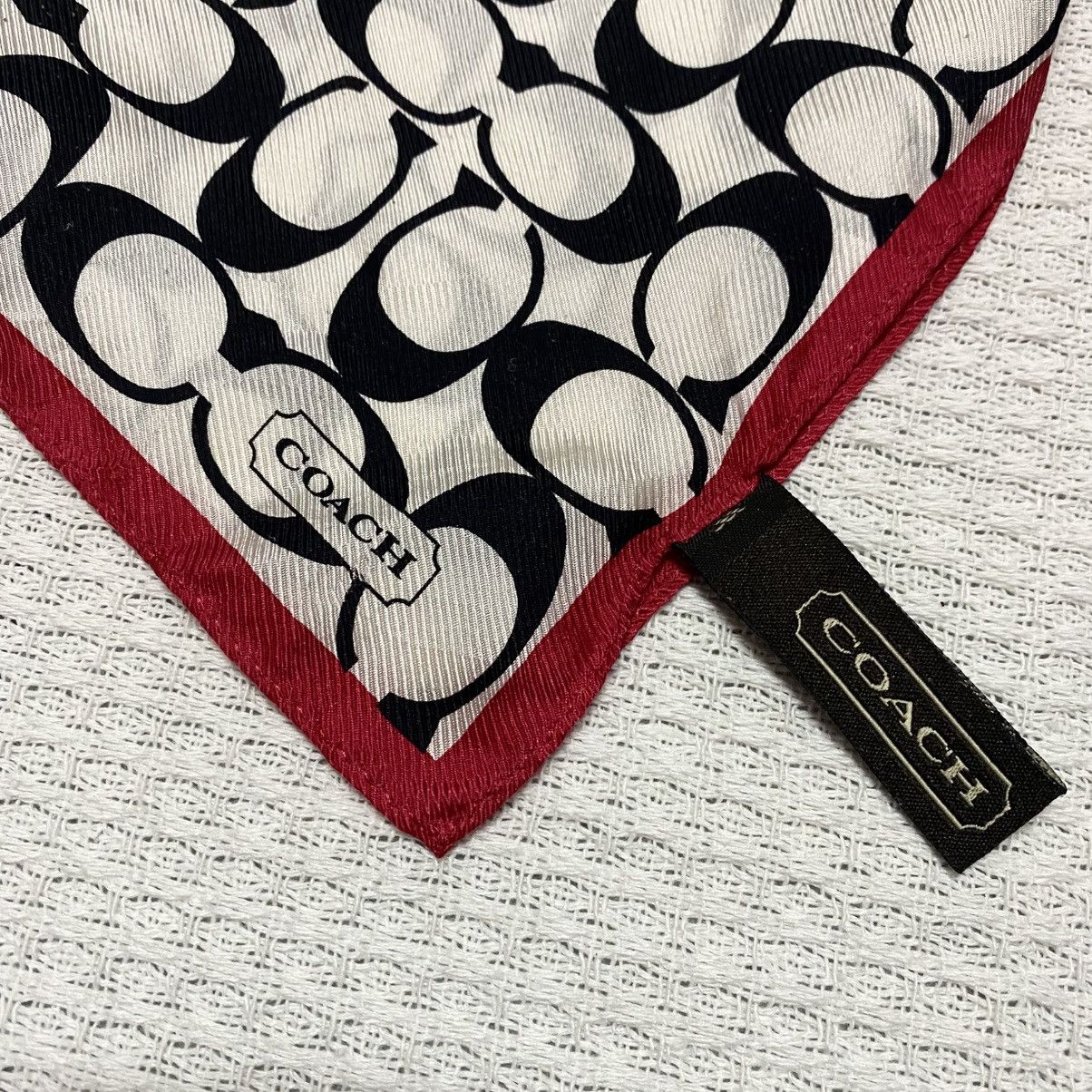 Coach Rare‼️🔥COACH Monogram Silk Square Scarf Red Border Size ONE SIZE - 5 Thumbnail