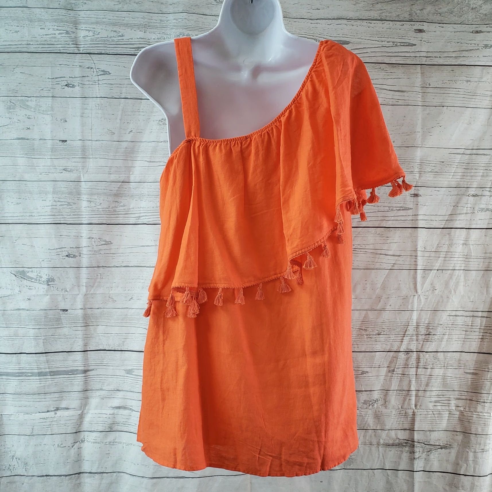 Vintage Motherhood Maternity Blouse Shirt Womens Top M Medium Orange Linen Tassels Solid Size M / US 6-8 / IT 42-44 - 3 Thumbnail