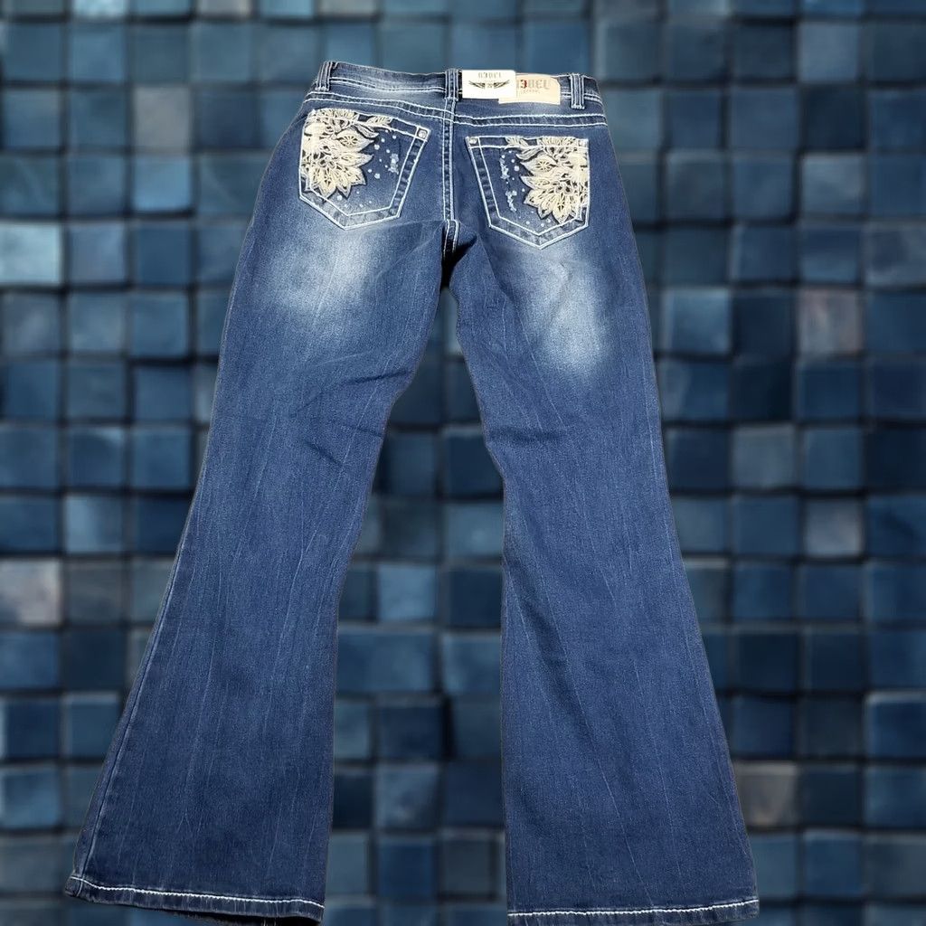 Denime R3bel Jeans Bootcut Denim Distressed 27x30 NWT Women Adults 9/27 Blue Embl Ellished Stones Size US 27 - 1 Thumbnail