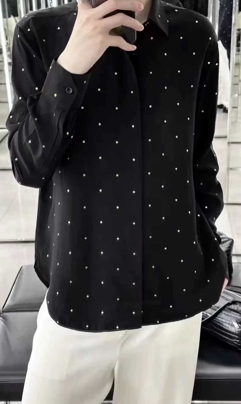 Yves Saint Laurent Saint Laurent size 38 Black and gold polka-dot silk shirt Size US M / EU 48-50 / 2 - 2 Thumbnail