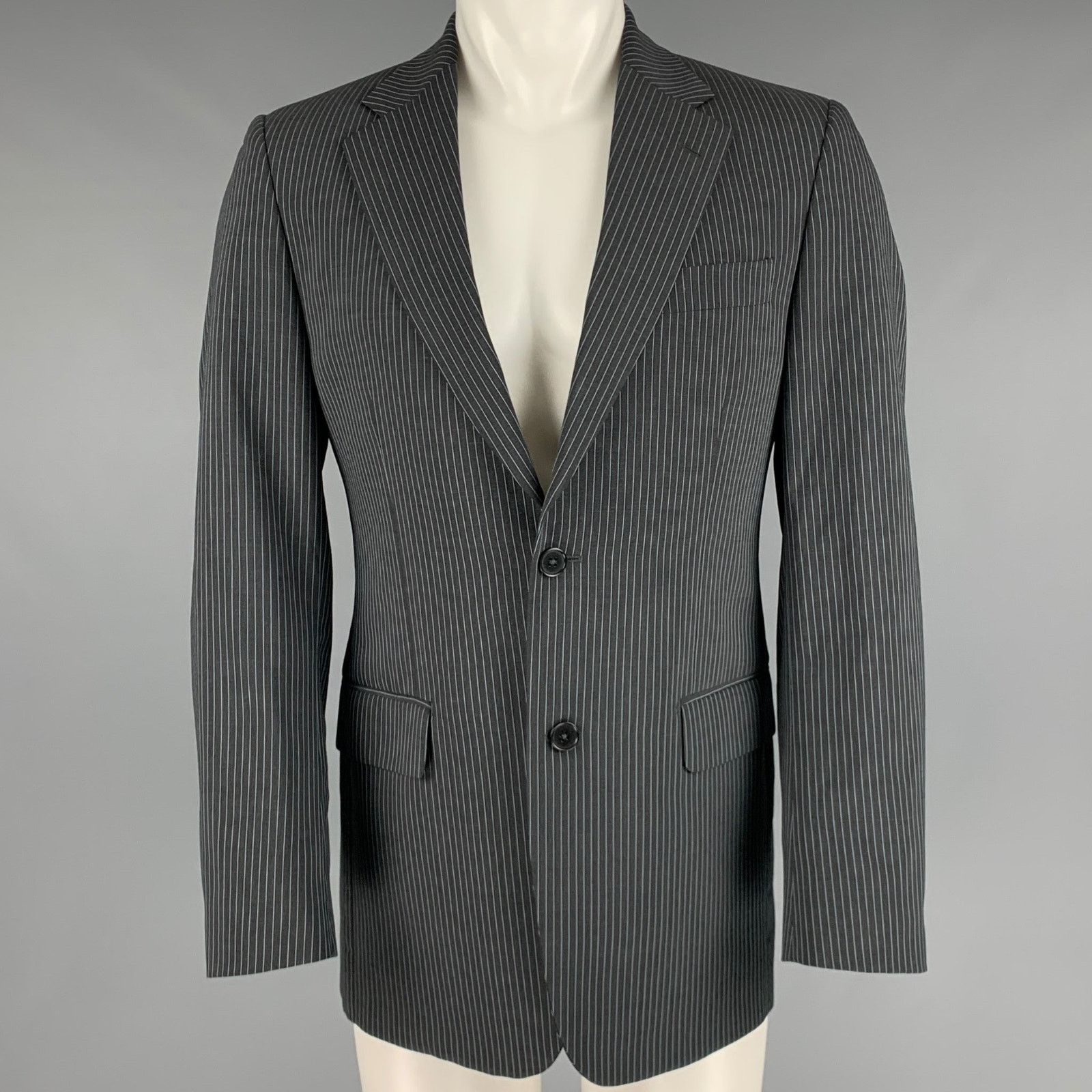 Gianfranco Ferre GIANFRANCO FERRE Black Light Blue Pinstripe Wool Sport Coat Size 38R - 1 Thumbnail