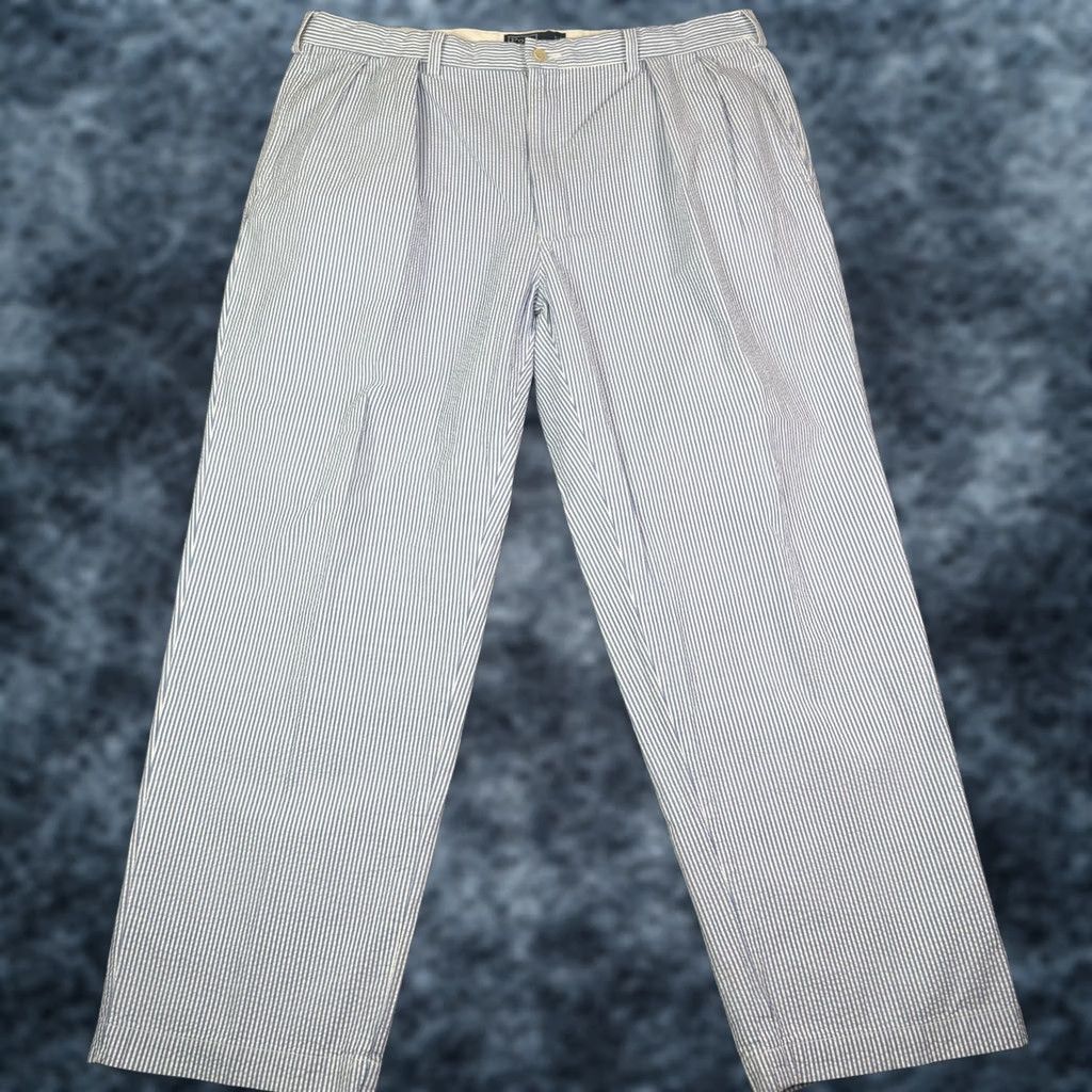Polo Ralph Lauren Vintage Polo Ralph Lauren Seersucker Pants Mens 40x30 Blue Striped Pleated Size US L / EU 52-54 / 3 - 1 Thumbnail